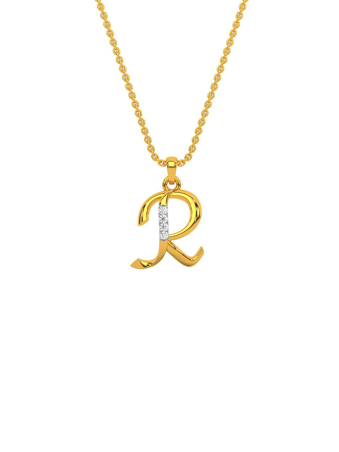 KISNA DIAMOND AND GOLD JEWELLERY Women 14KT ALPHABET R Diamond Pendent