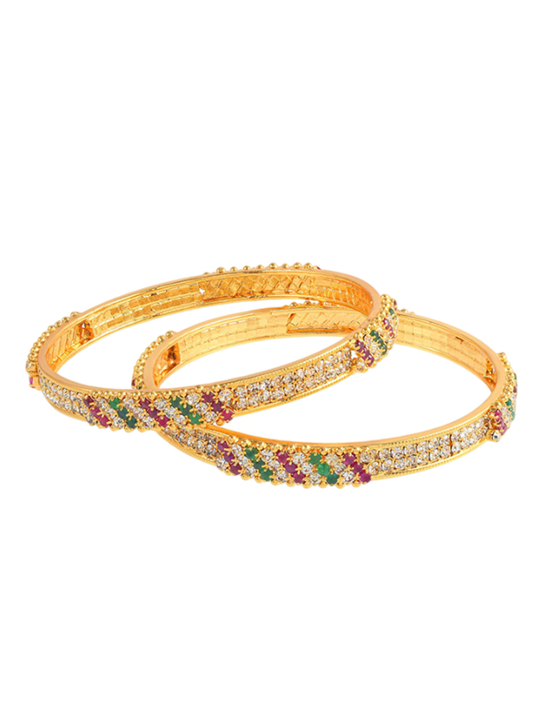 MEMOIR Set Of 2 Gold Plated Precious Stone Studded  Bangles