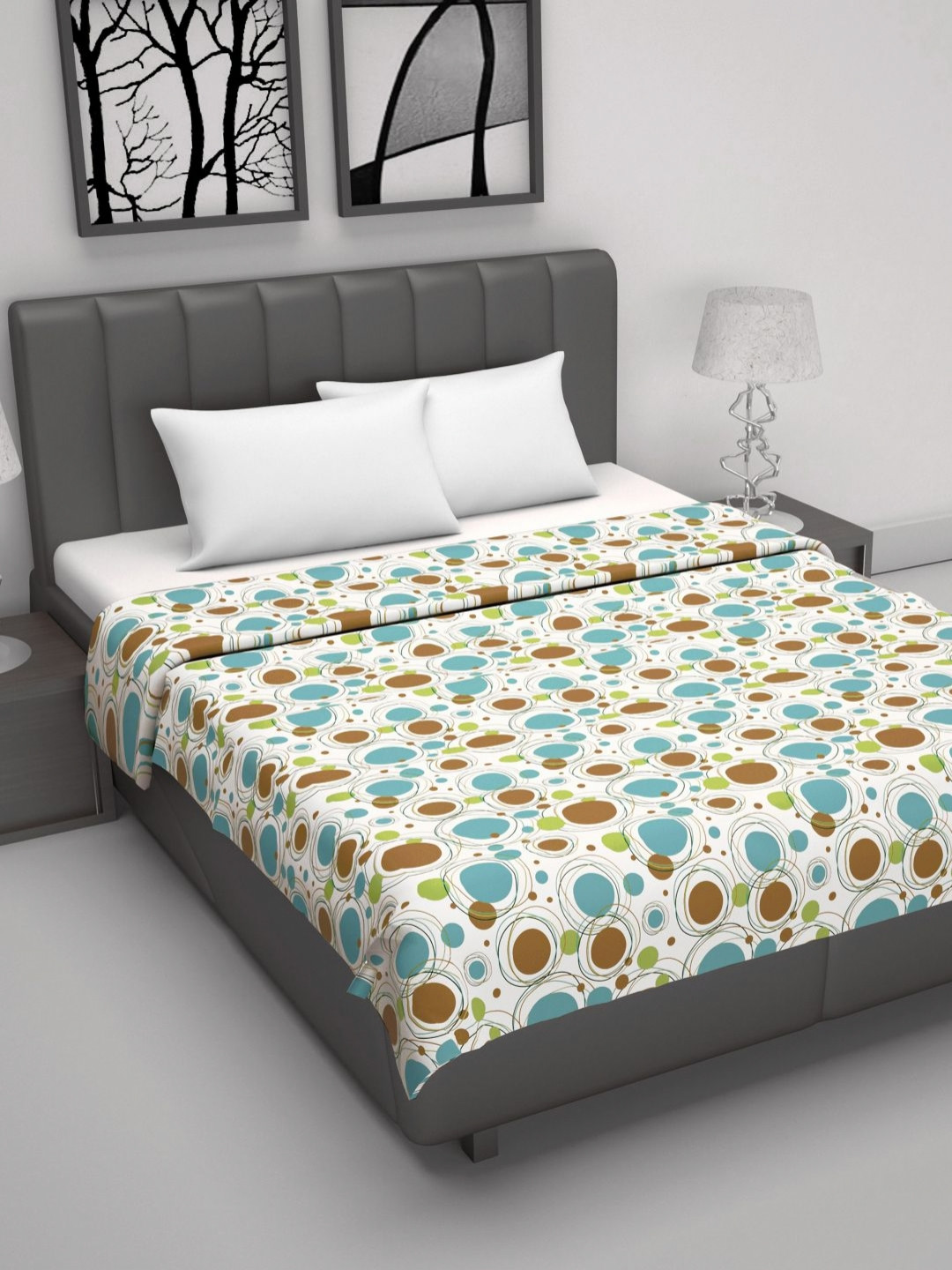 Divine Casa Emrald White Printed Cotton AC Room Reversible 120 GSM Double Bed Dohar