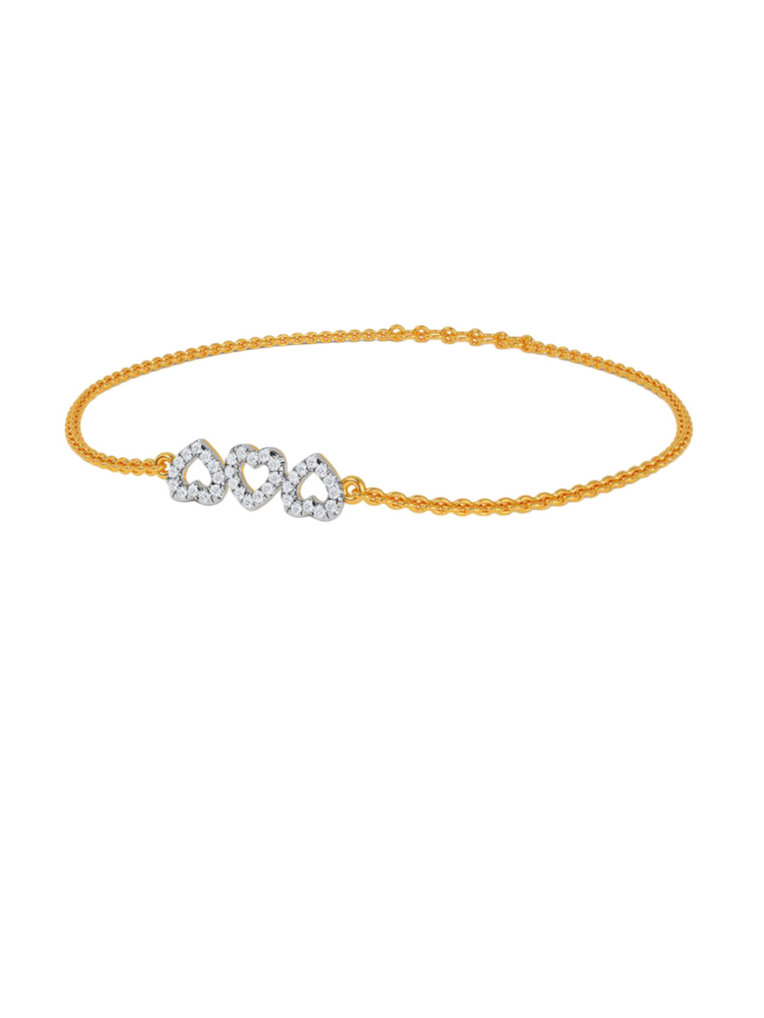 KISNA DIAMOND AND GOLD JEWELLERY Women 14KT Trio Heart Bracelet Diamond 1.06g,