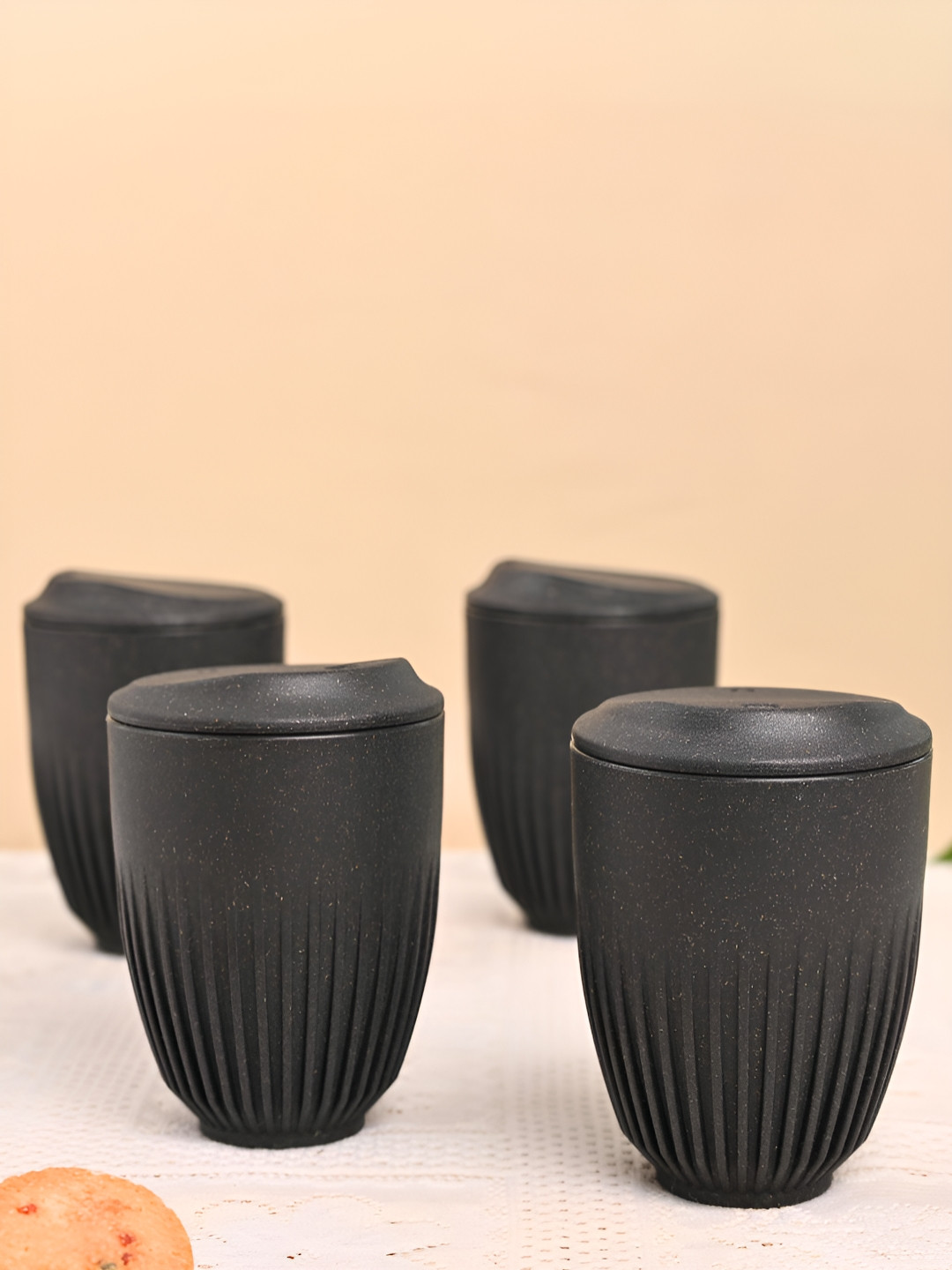 eha Grey Plastic Dishwasher Safe 4 Piece Cups with Lid-350ml