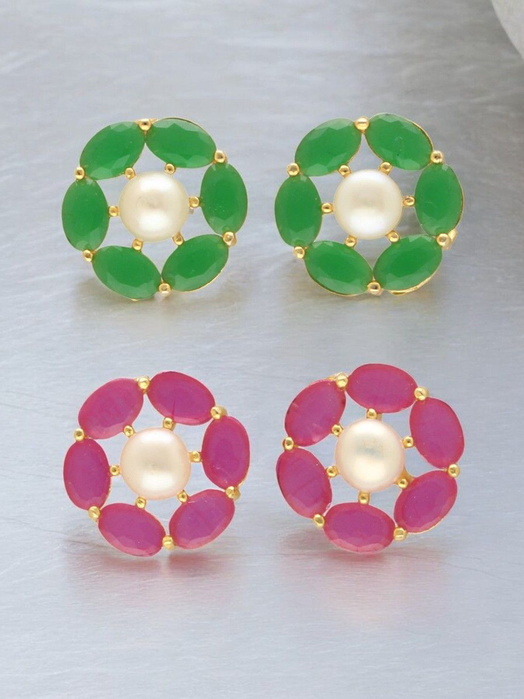 Sri Jagdamba Pearls Dealer Diven Set Of 2 Gold-Plated Beaded Studs