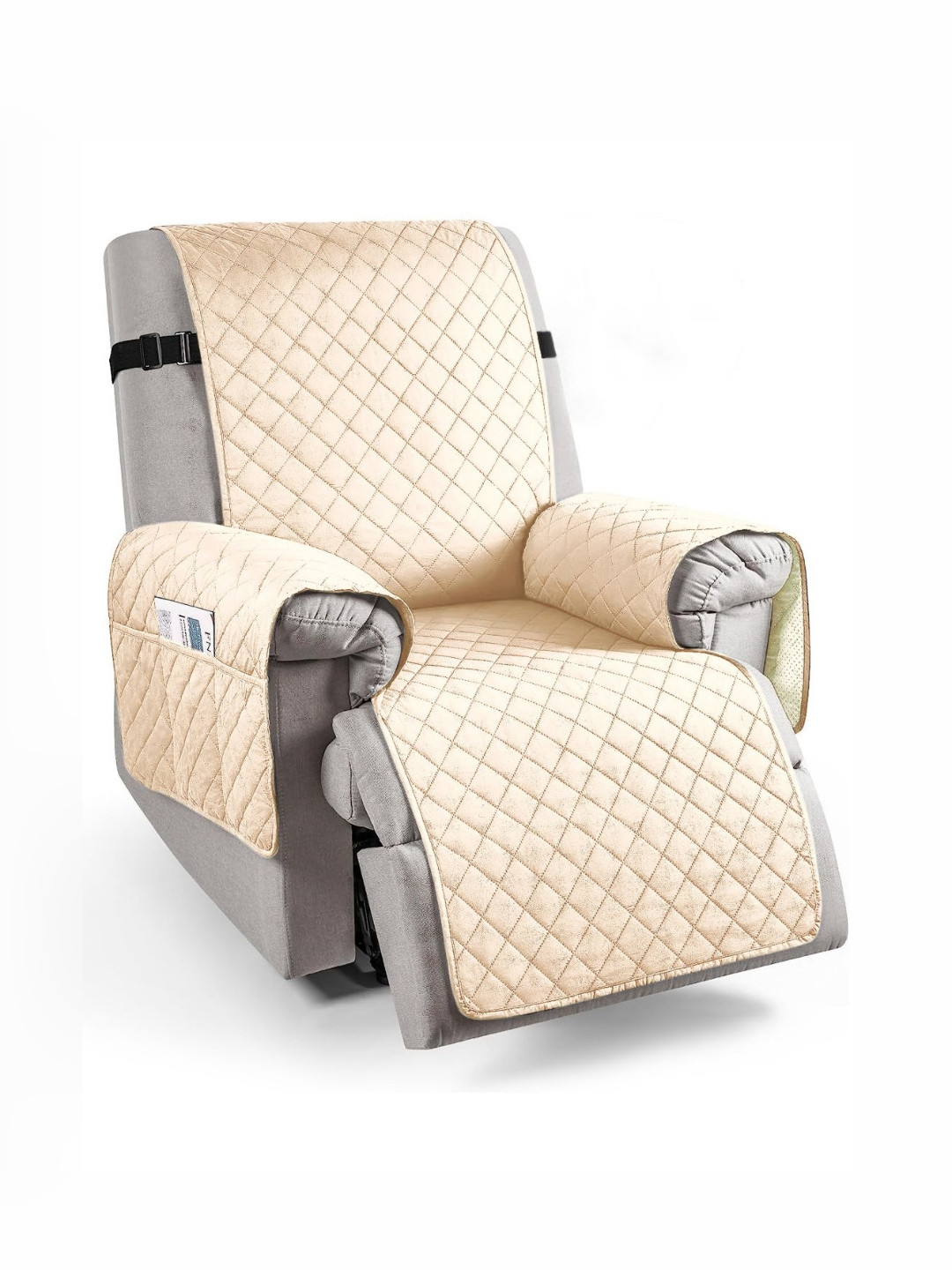 HOKIPO Cream Self Design Recliner Sofa Cover With Arms