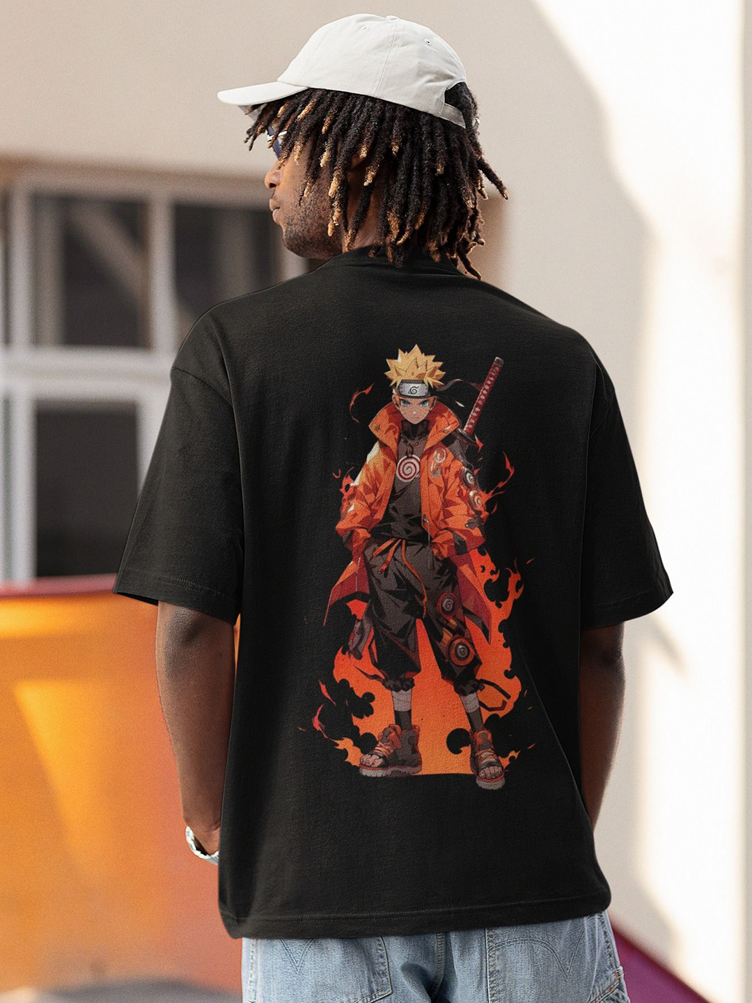 Elibolz Men Naruto Printed Oversized T-shirt