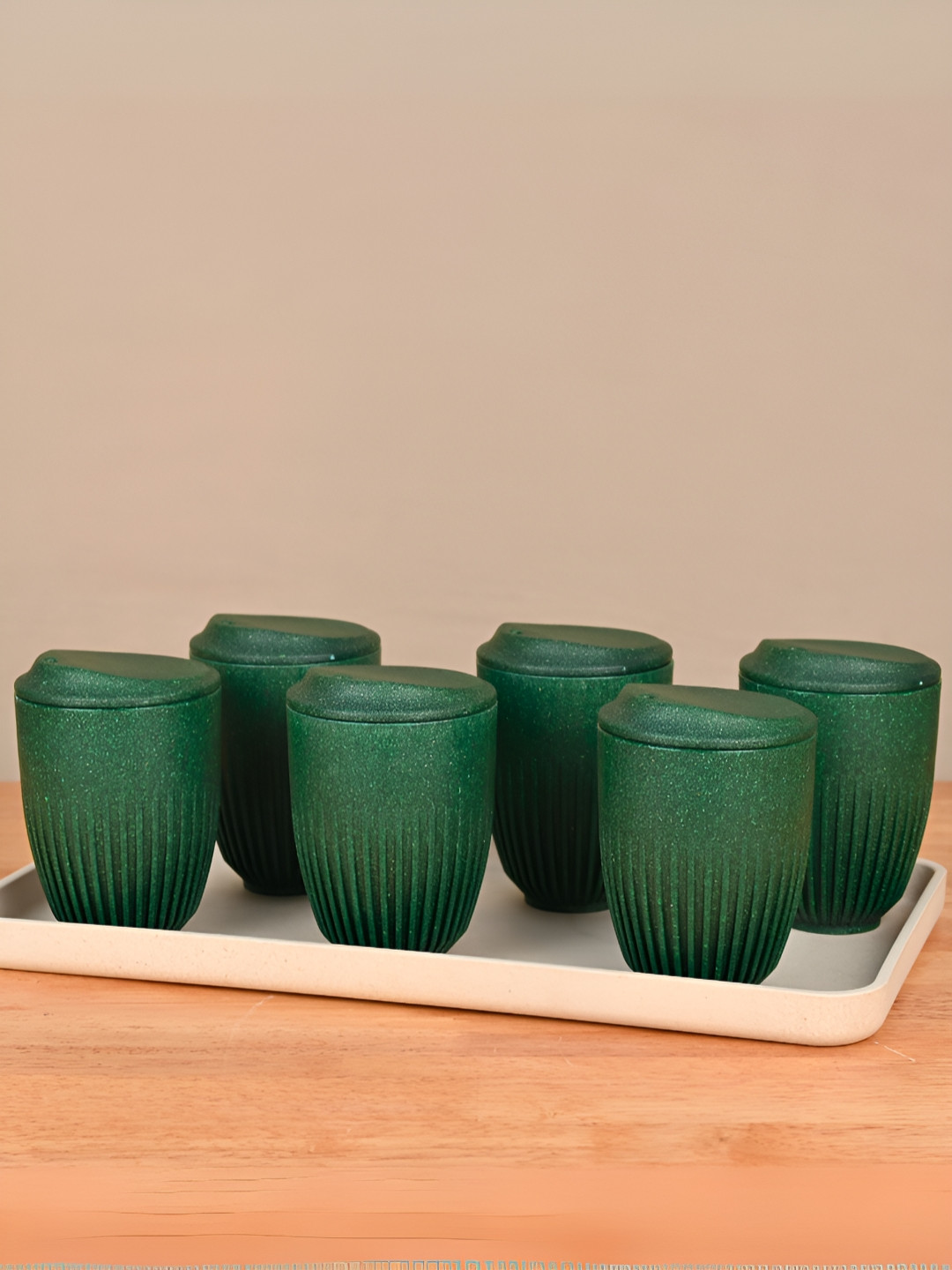 eha Green Textured Biocomposite Handmade 6 Piece Cups-350ml