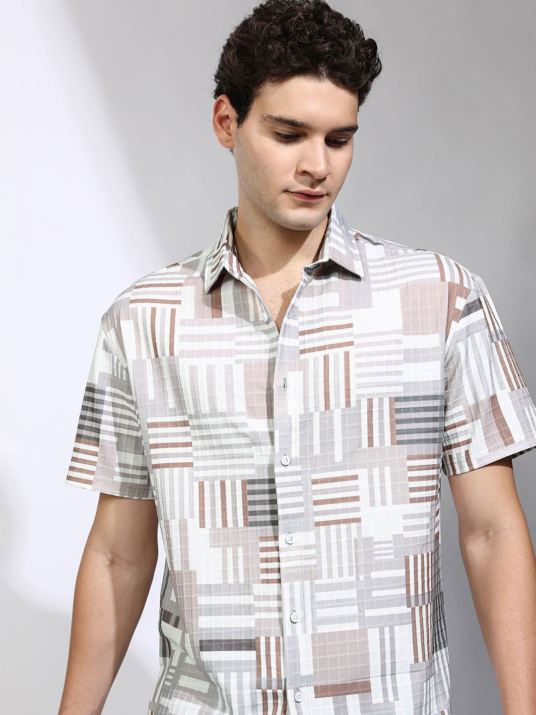 Highlander Men Multicolor Popcorn Textured Printed Relaxed Shirt