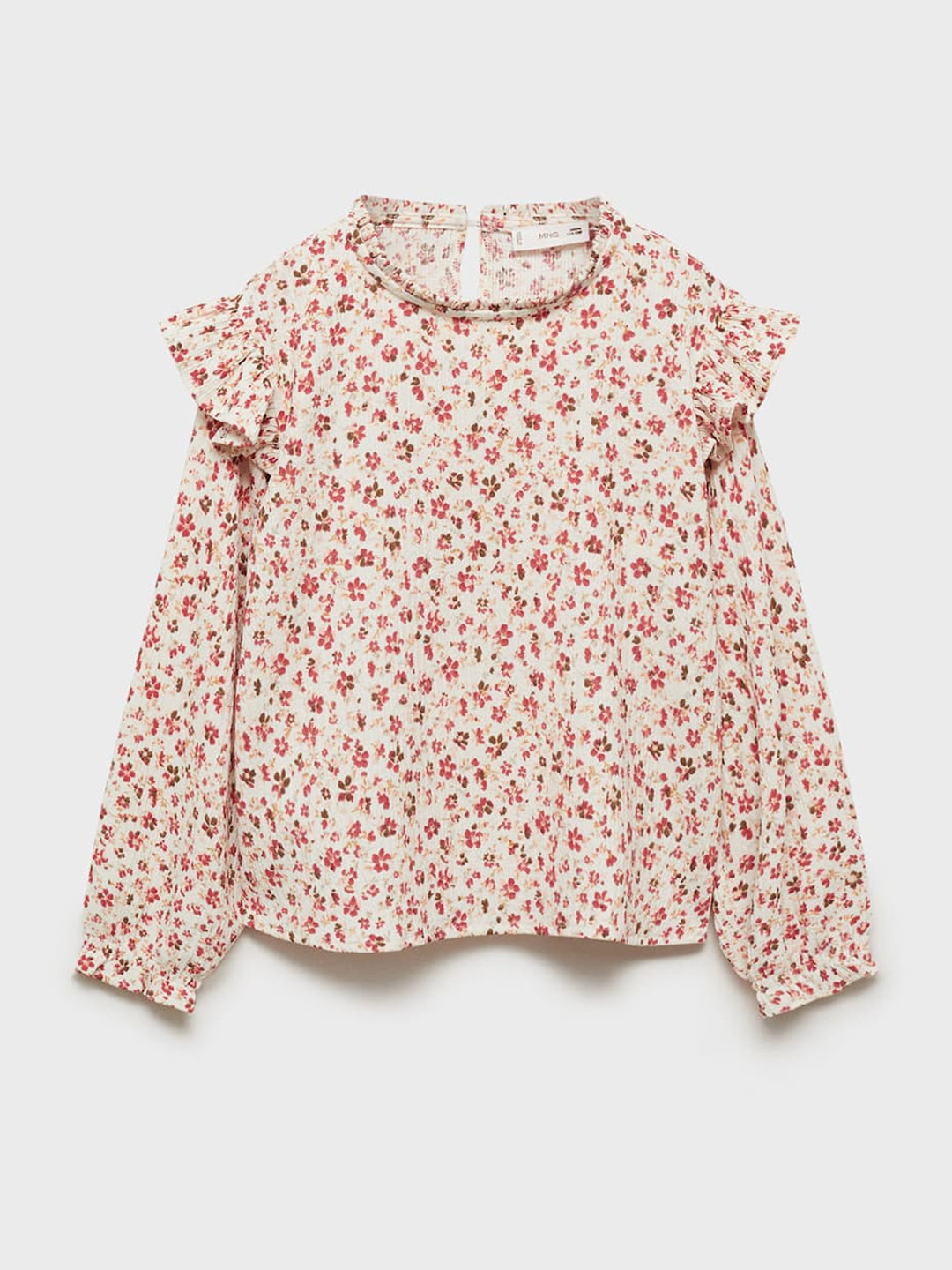 Mango Kids Girls Floral Print Puff Sleeve Ruffle Detail Top