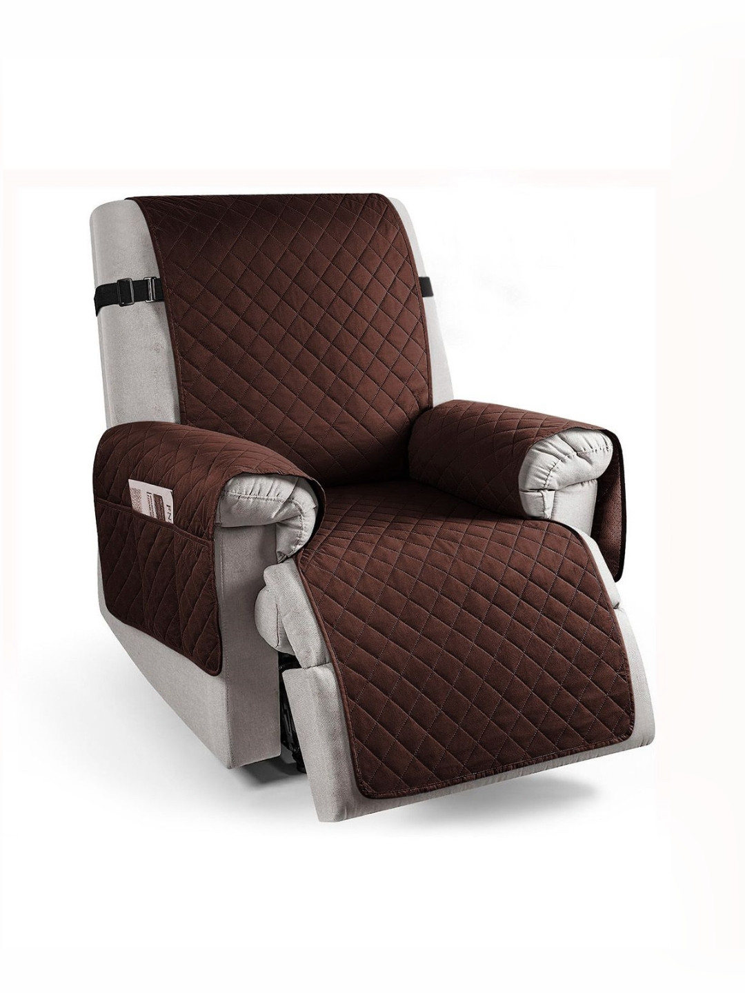 HOKIPO Brown Quilted Sofa Cover With Arms