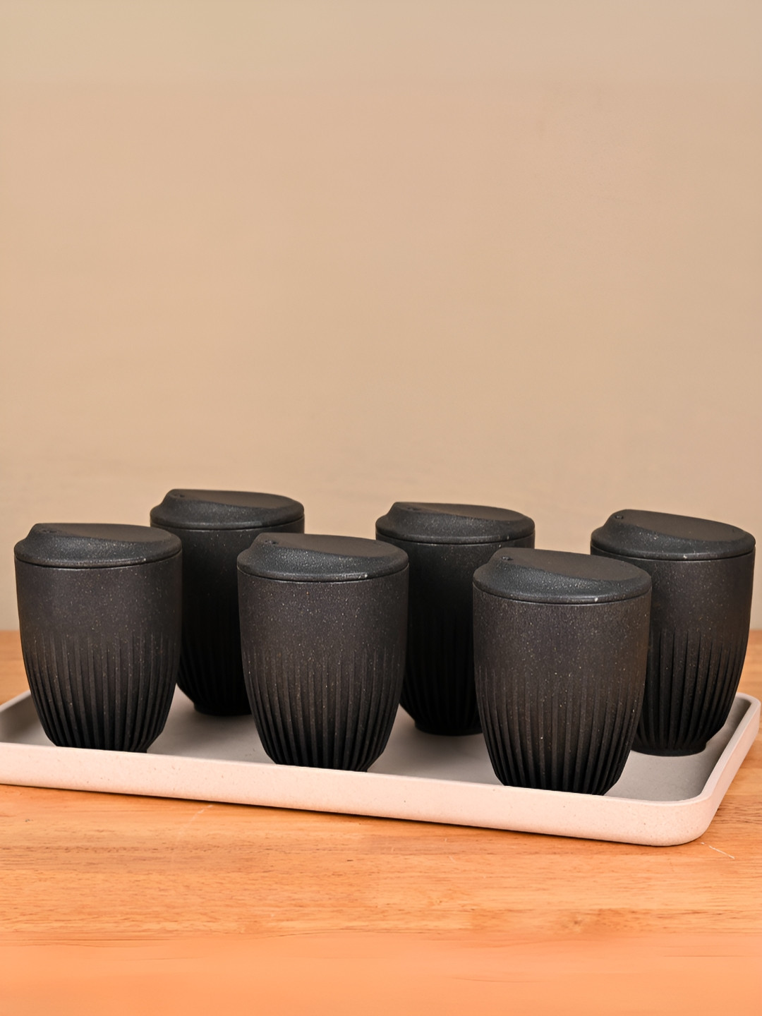 eha Sibling Roast Edition Grey Biocomposite Handmade 6 Piece Cups with Lid-350ml