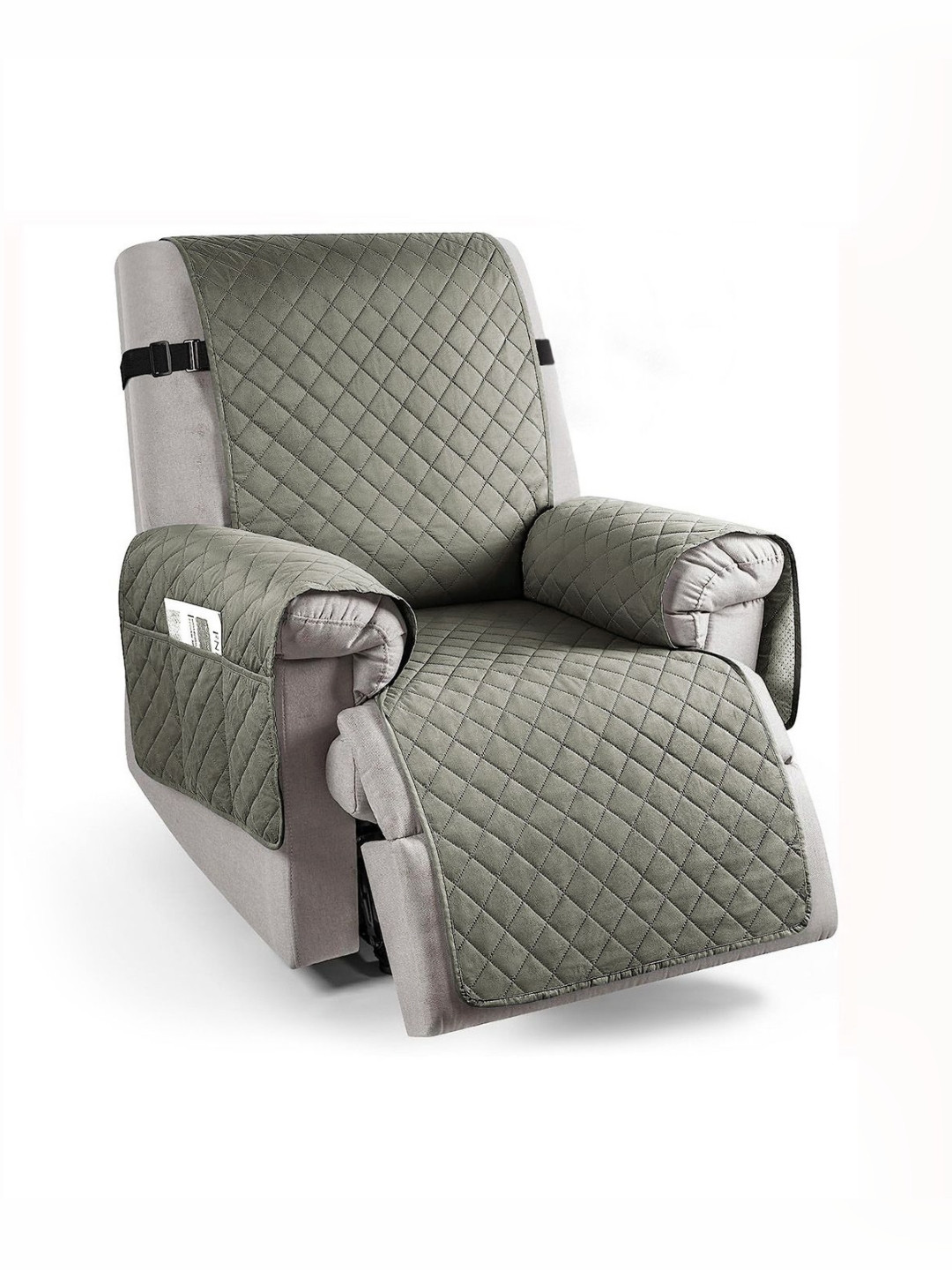 HOKIPO Grey Quilted Recliner Sofa Cover With Arms