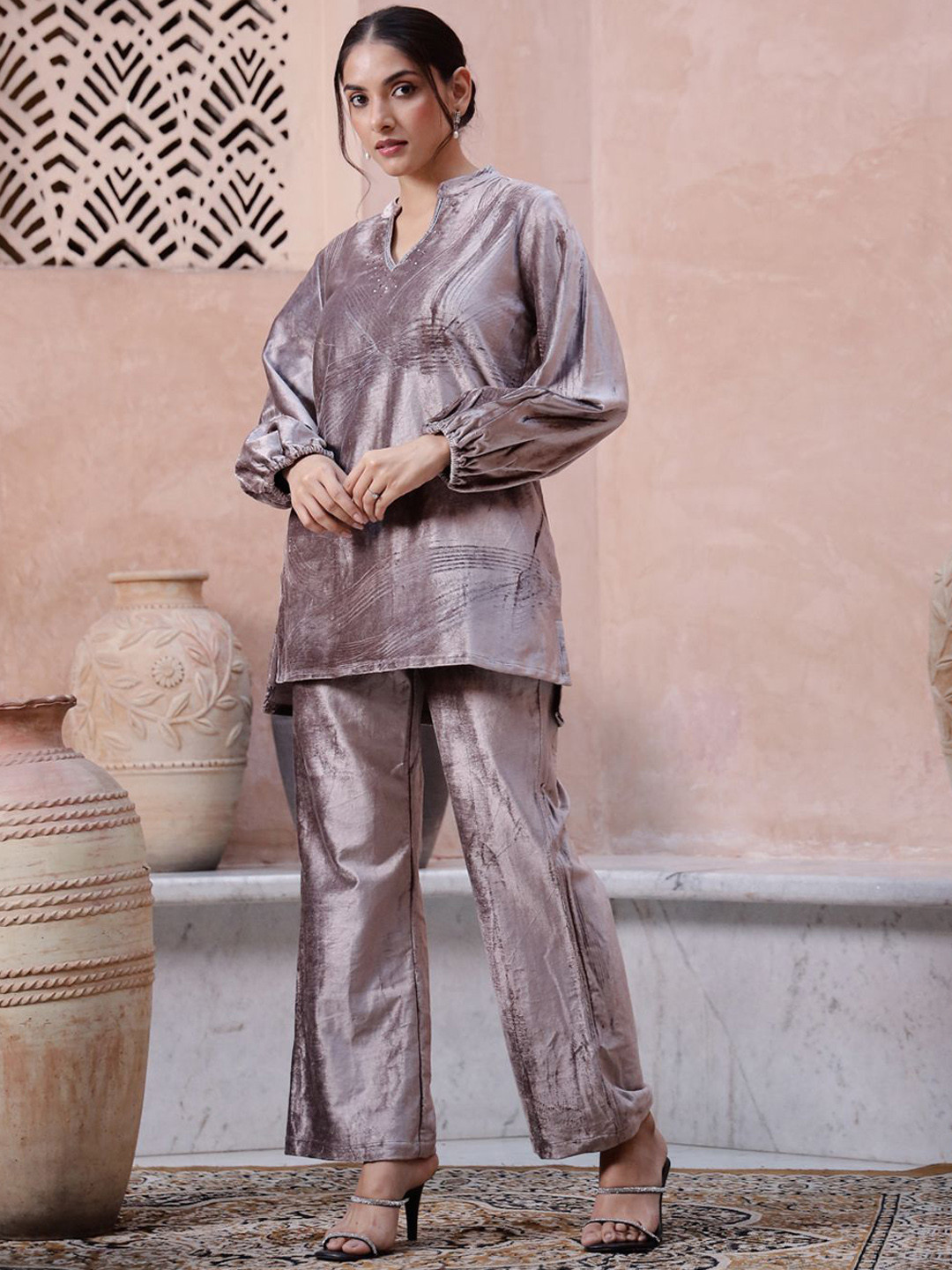 Sangria Mauve Long Sleeves Top With Trousers