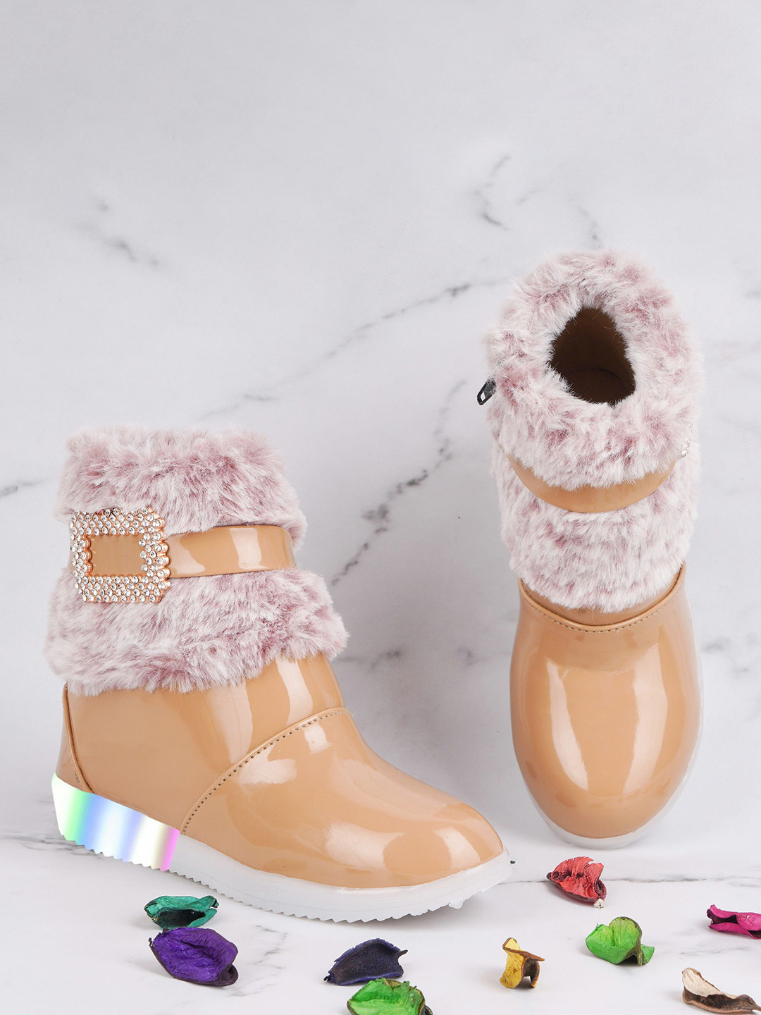 BAESD Girls Embellished LED Light High-Top Casual Flatform-Heeled Winter Boots