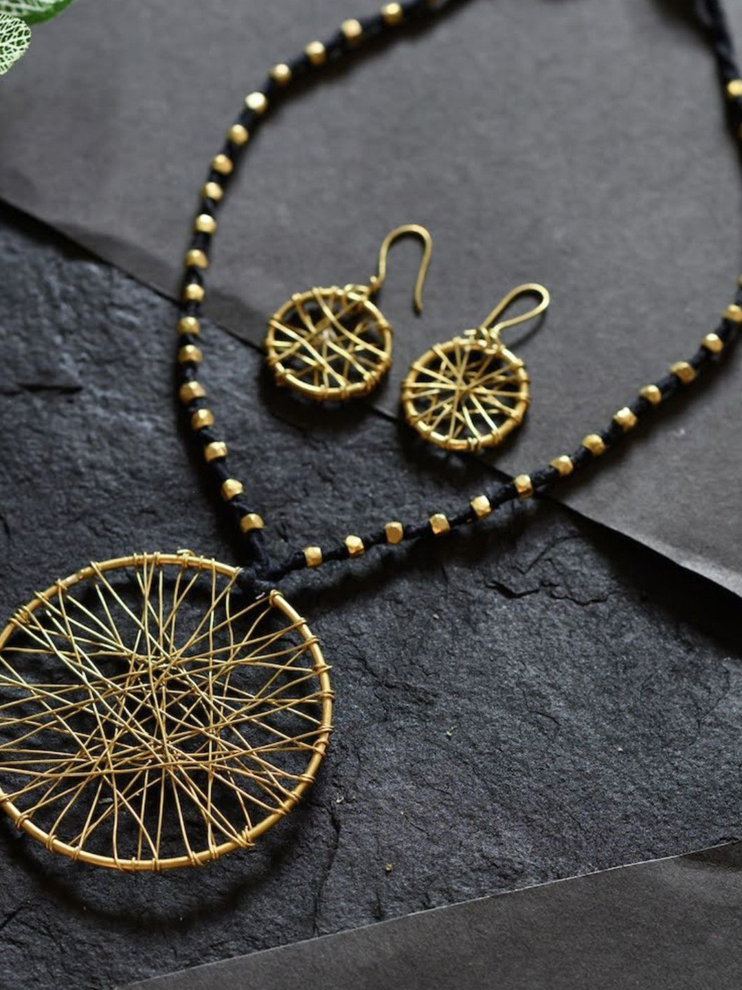 ArtEastri Handcrafted Beaded Round Jaali Tribal Necklace and Earrings