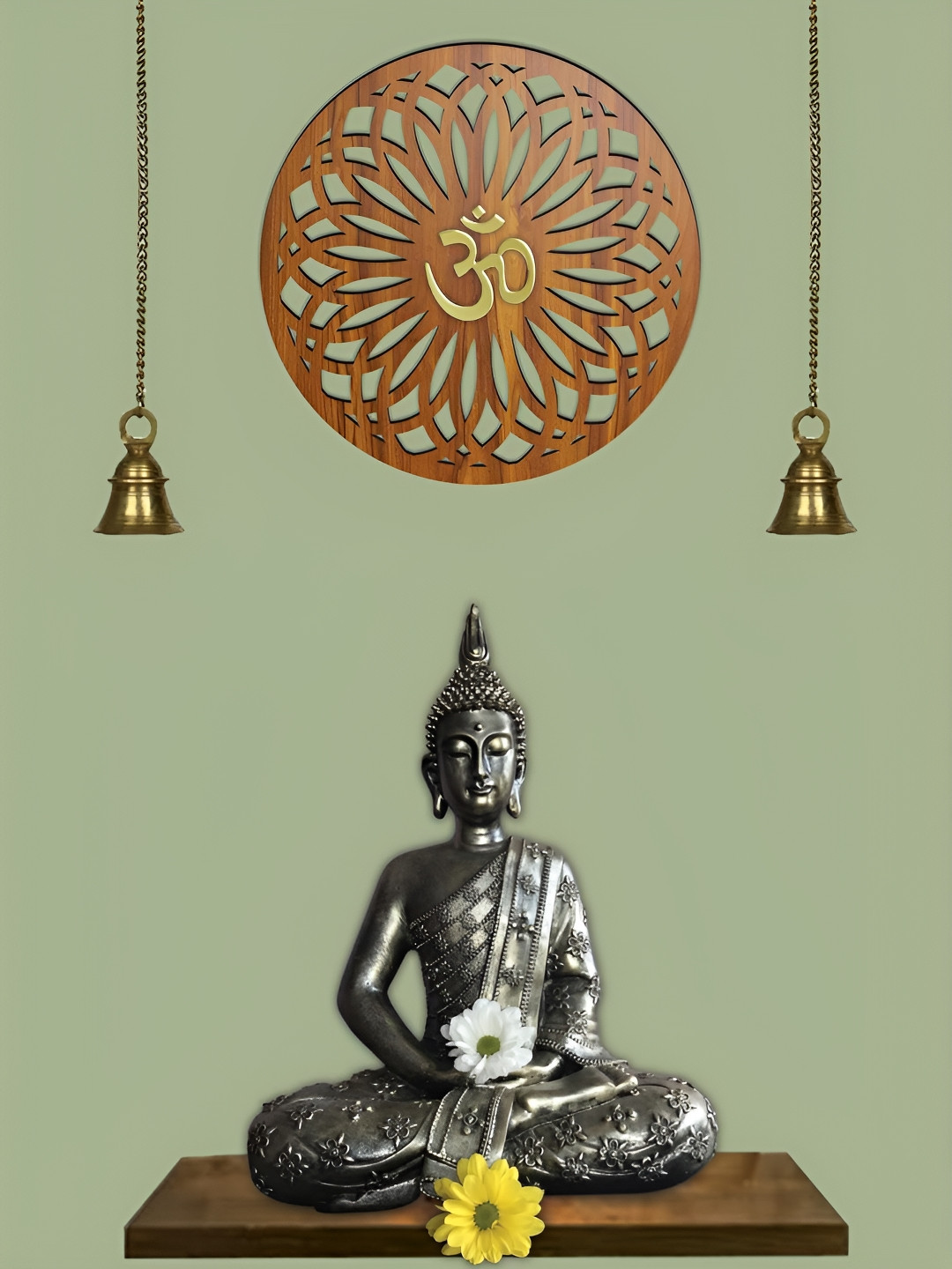 HEARTILY OM Wall Art Wood Ethnic Motifs Matte Hanging Hall Spiritual Wall Decor-12In