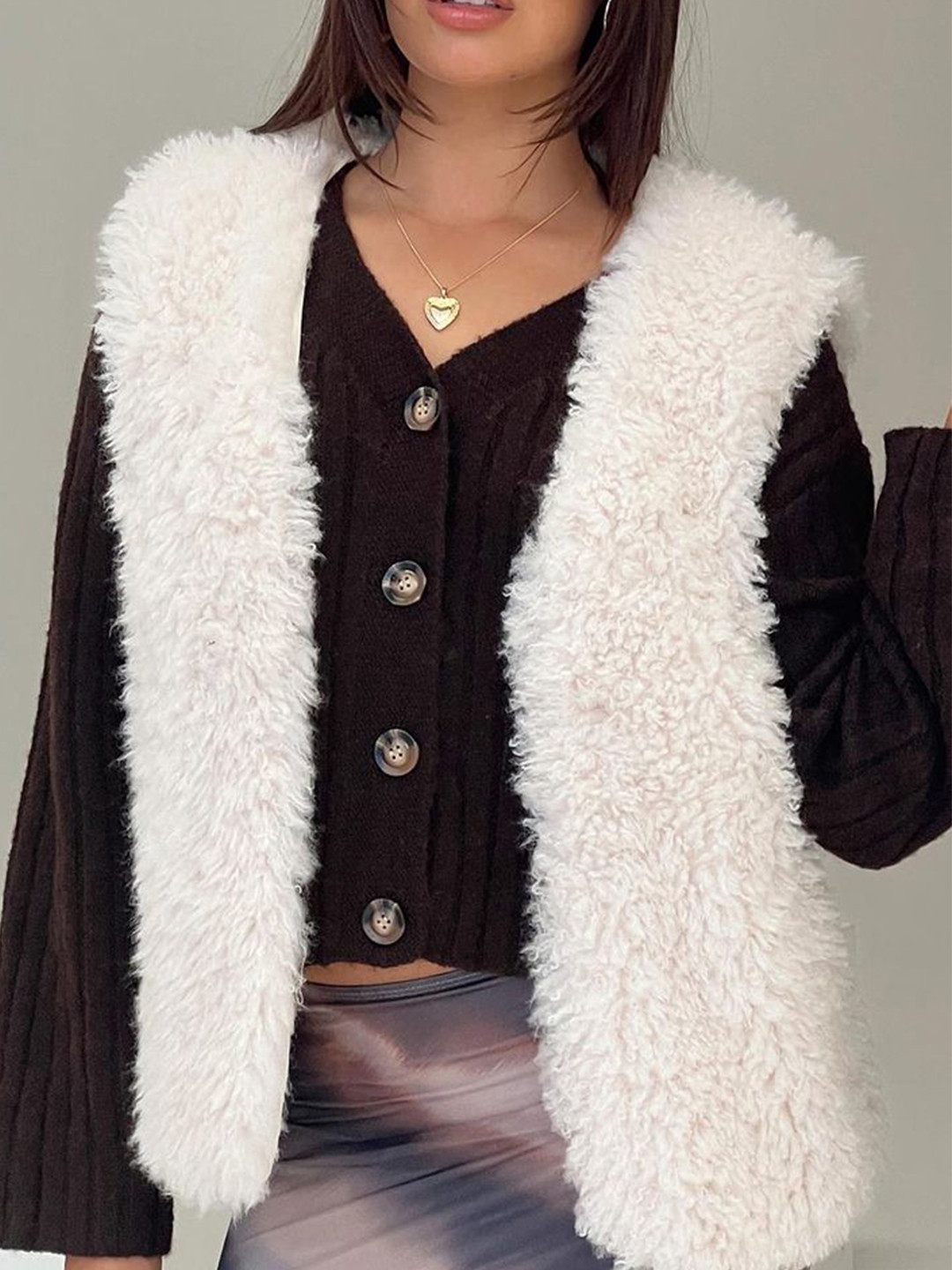 LULU & SKY Women Faux Fur Front-open Sweater Vest