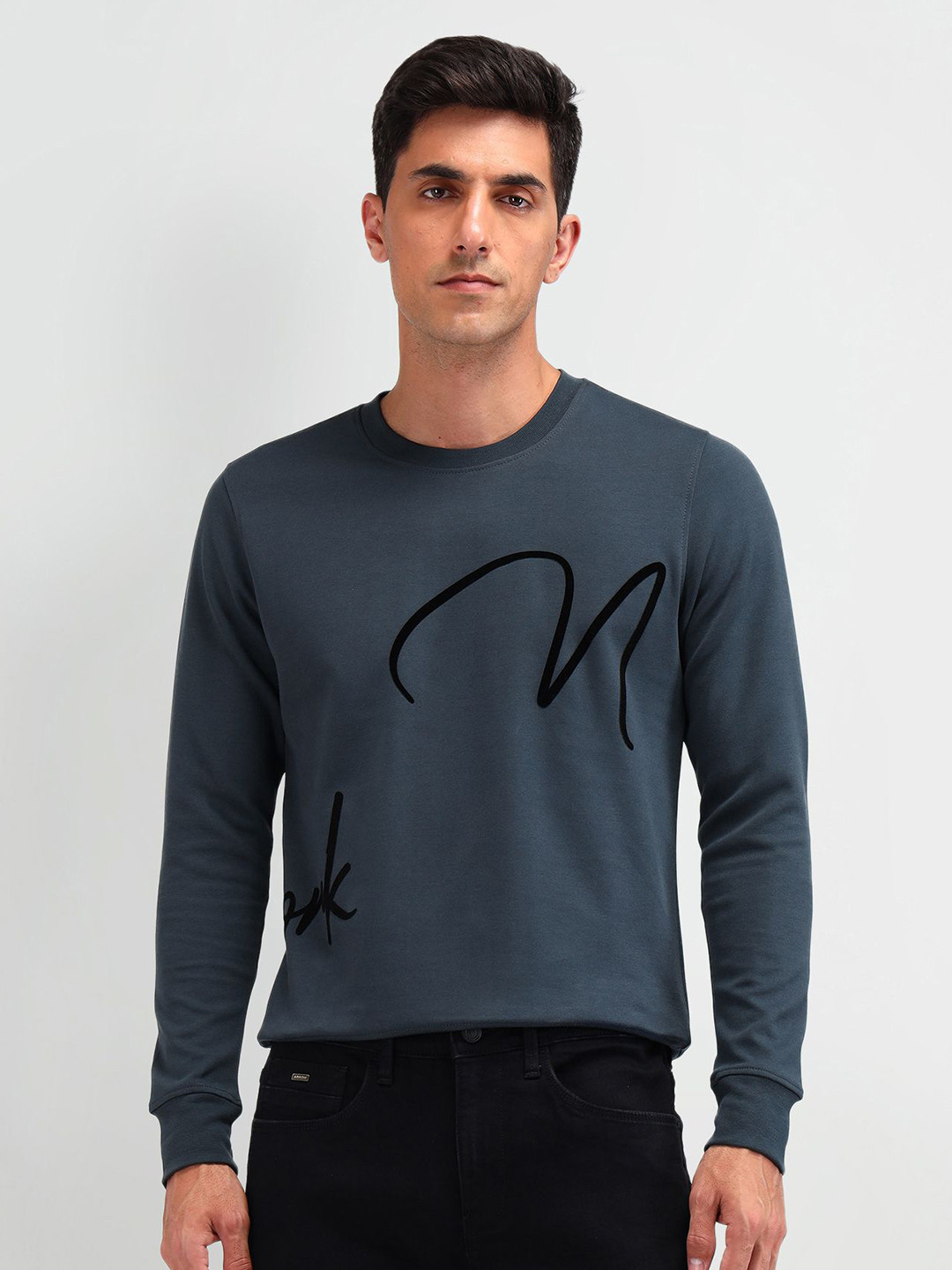 Arrow New York Men Round Neck Alphanumeric Printed Sweatshirt