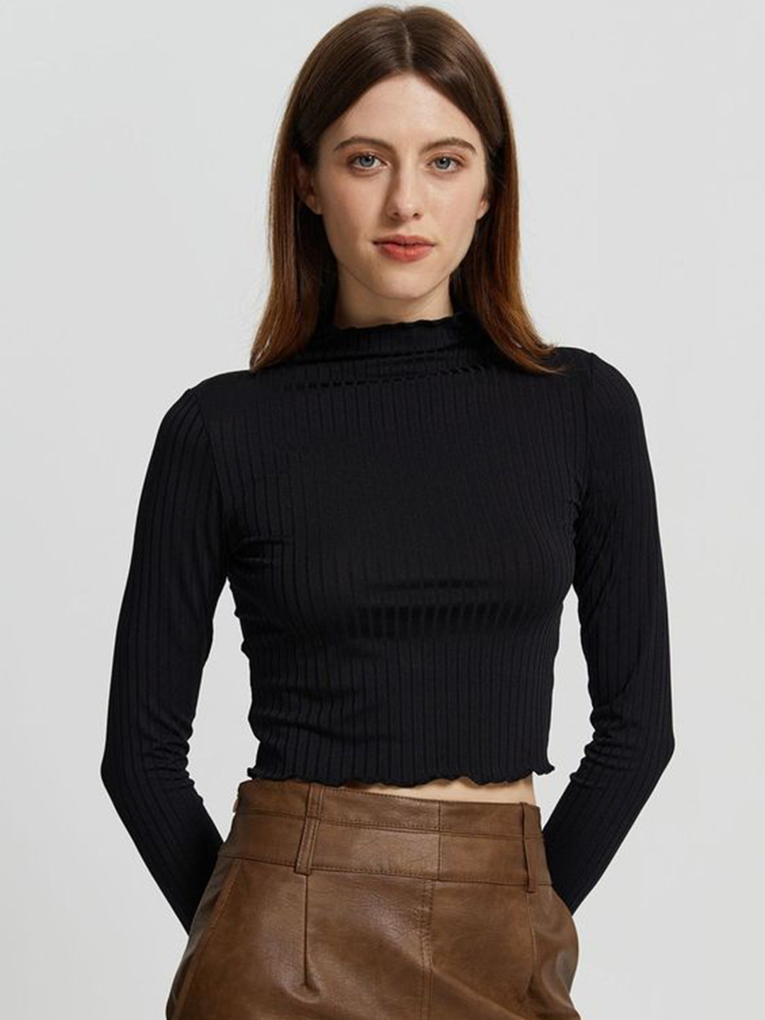 LULU & SKY Women High Neck Long Sleeves Top