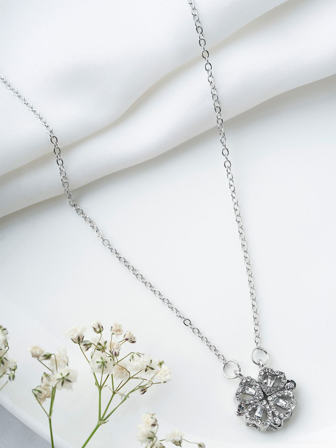 JOKER & WITCH Roxanne Silver-Plated Rhinestone Stone Studded Necklace