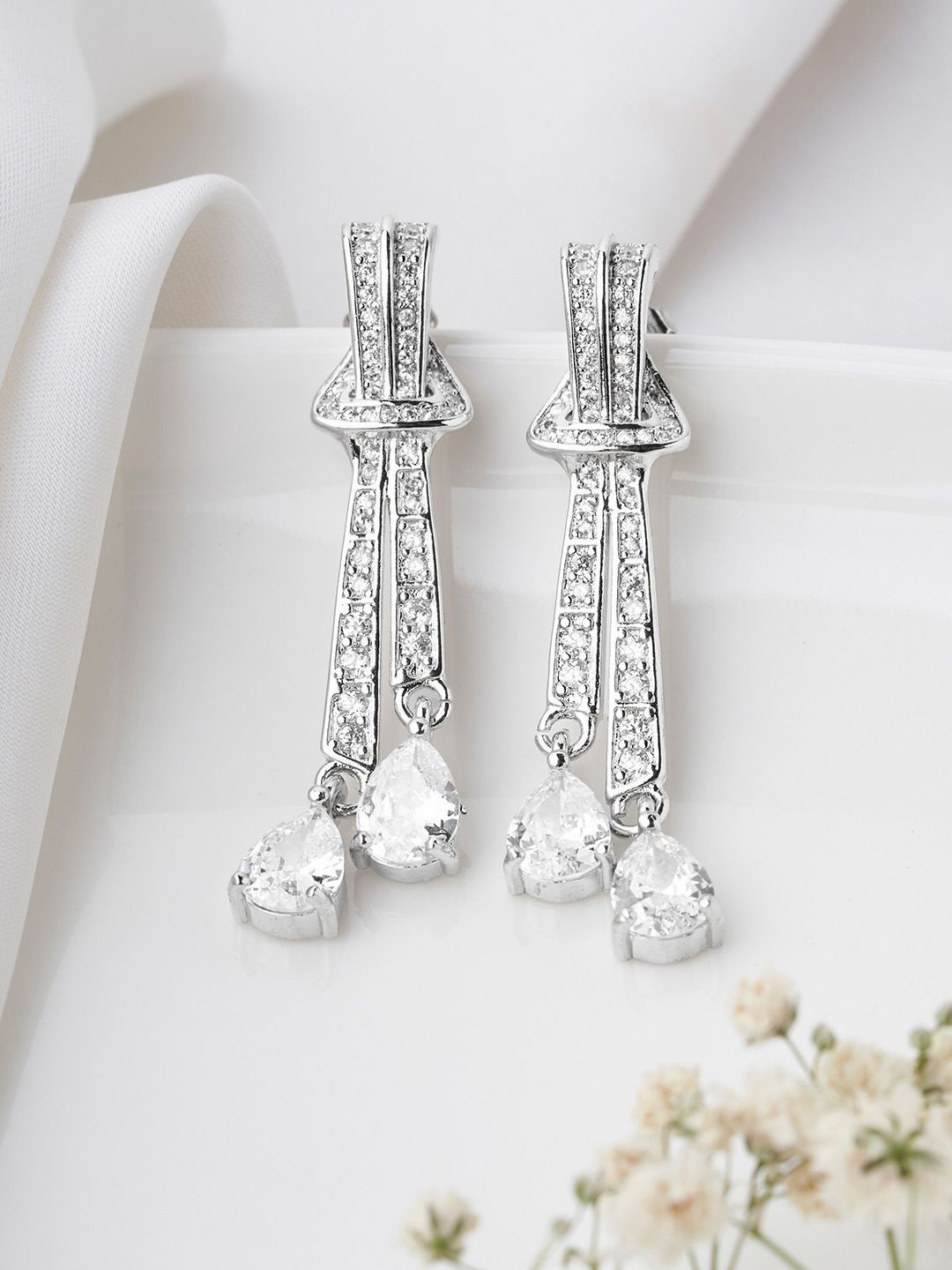 JOKER & WITCH Silver-Plated Classic Glimmers Stone Studded Drop Earrings