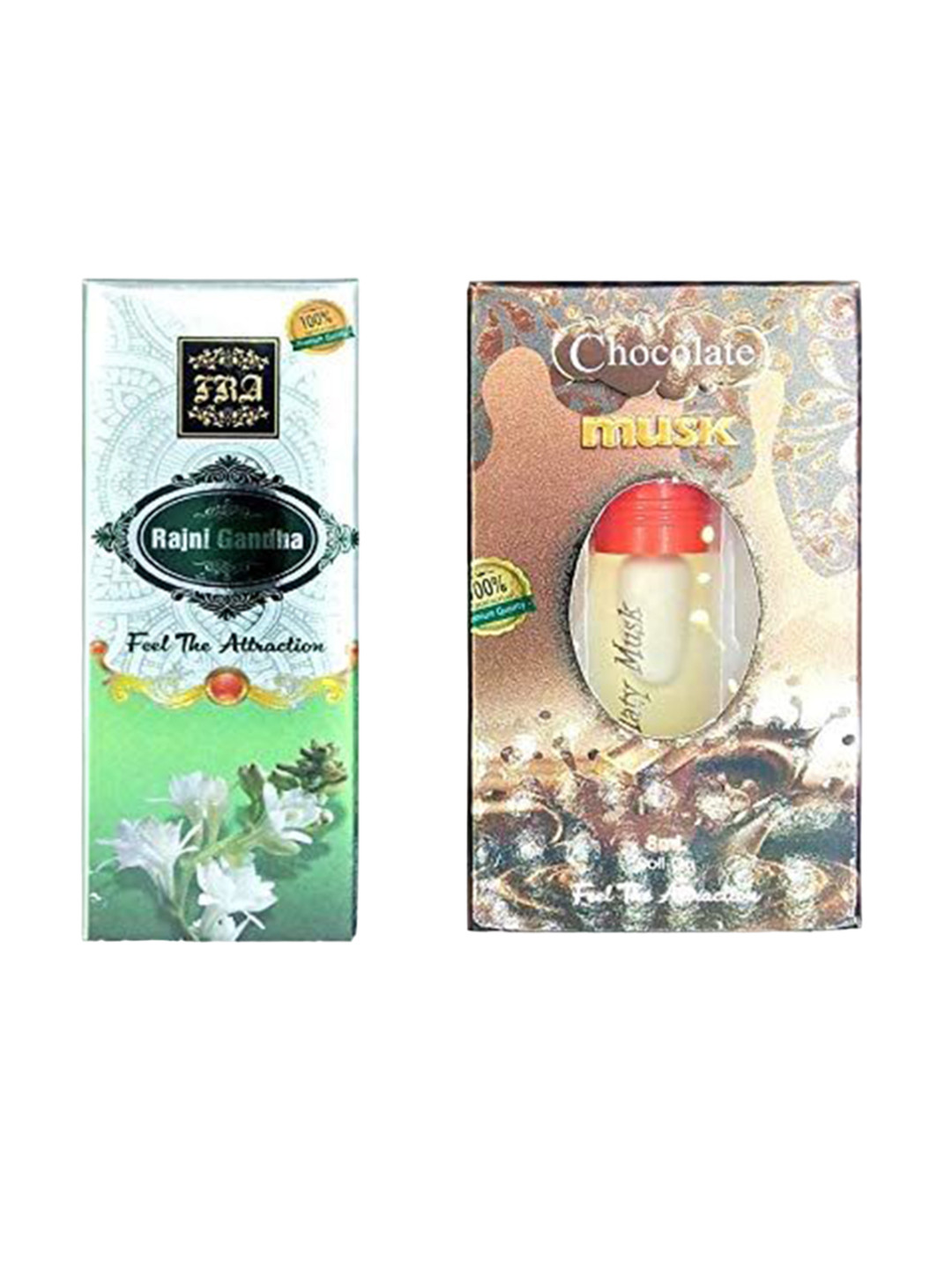 RAVIOUR LIFESTYLE Set Of 2 Chocolate Musk & Rajni Gandha Attar - 8ml each