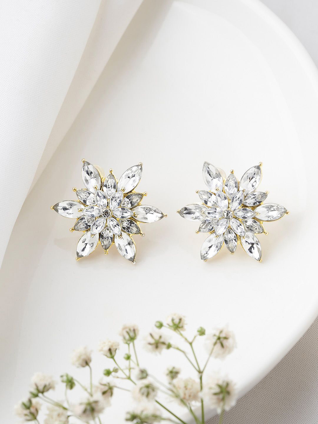 JOKER & WITCH Flicker Silver Plated Stone Studded Floral Studs