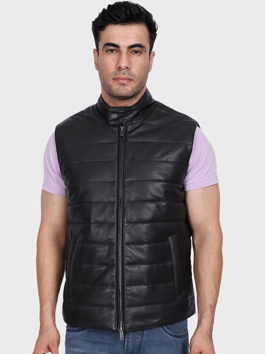 Justanned Puffer Men Solid Leather Vest
