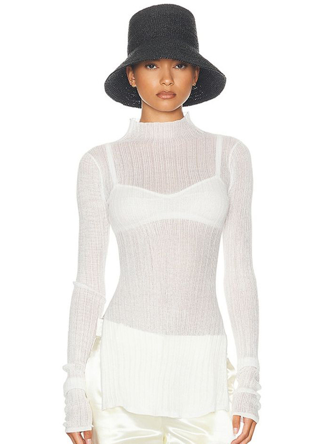 LULU & SKY Women Side Slit High Neck Top