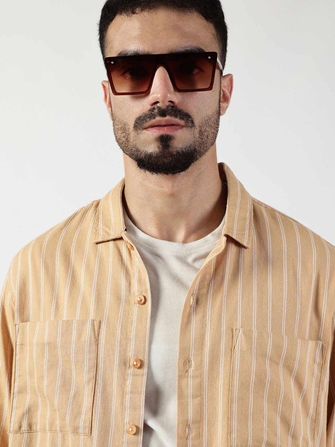 Thomas Scott Men Premium Spread Collar Vertical Striped Pure Cotton Slim Fit Casual Shirt