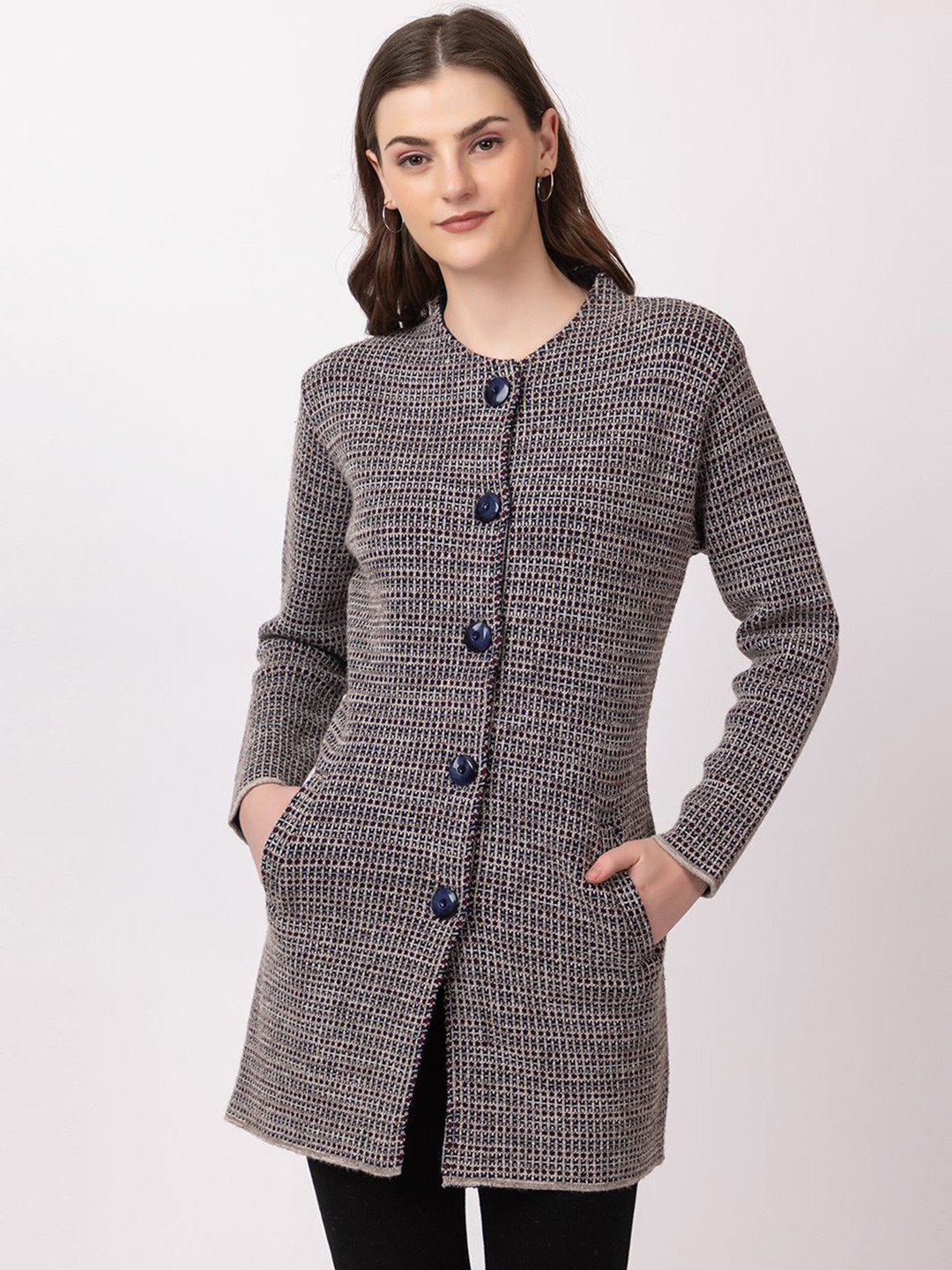 TWENTY ME Women Abstract Self Design Longline Cardigan