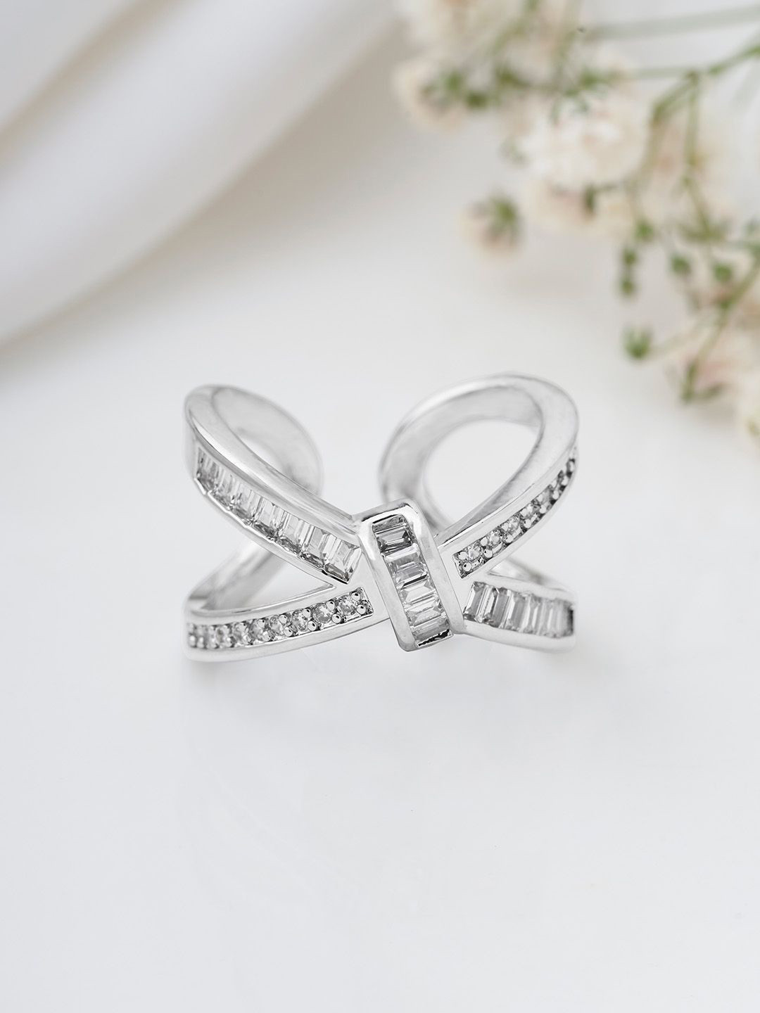 JOKER & WITCH Silver-Plated Stone-Studded Adjustable Twinkle Finger Ring