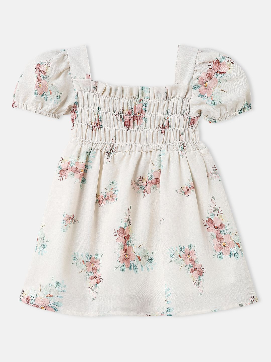 Nauti Nati Girls Linen Floral Print Frock Half Sleeve Dress