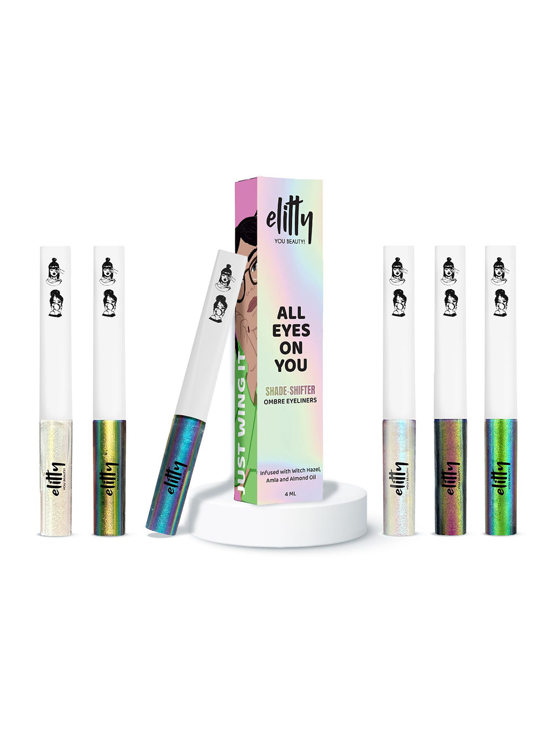 Elitty Set Of 6 Shade-Shifter Ombre Holographic Pop Coloured Eyeliners - 4ml Each
