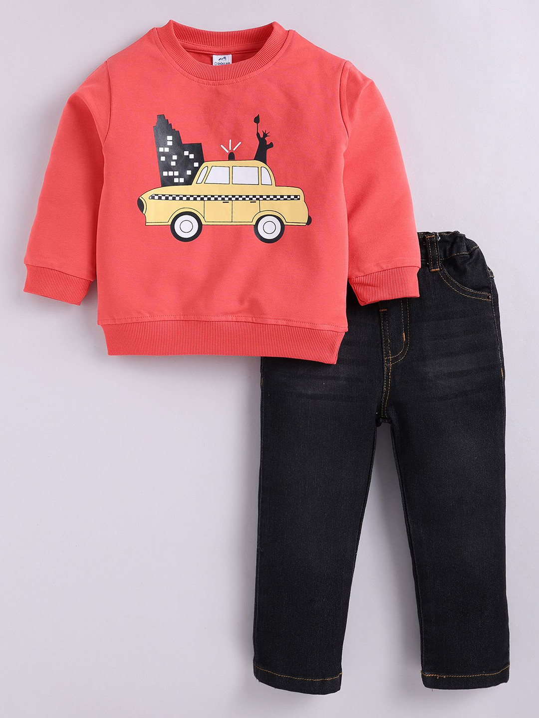 Dollar Kid Super Soft Printed Long Sleeves T Shirt With Denim Pant Set