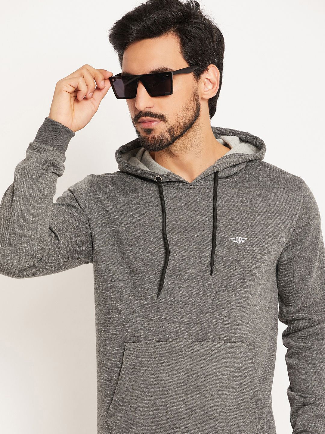 GET GOLF Men Self Design Hooded Sweatshirt