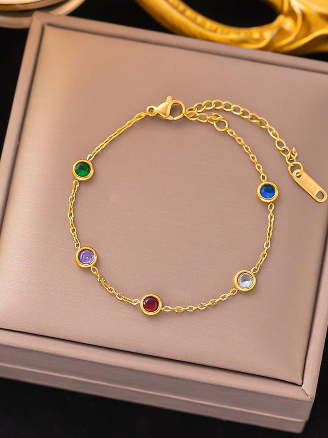 MYKI Gold-Plated Stainless Steel Stone Studded Wraparound Bracelet