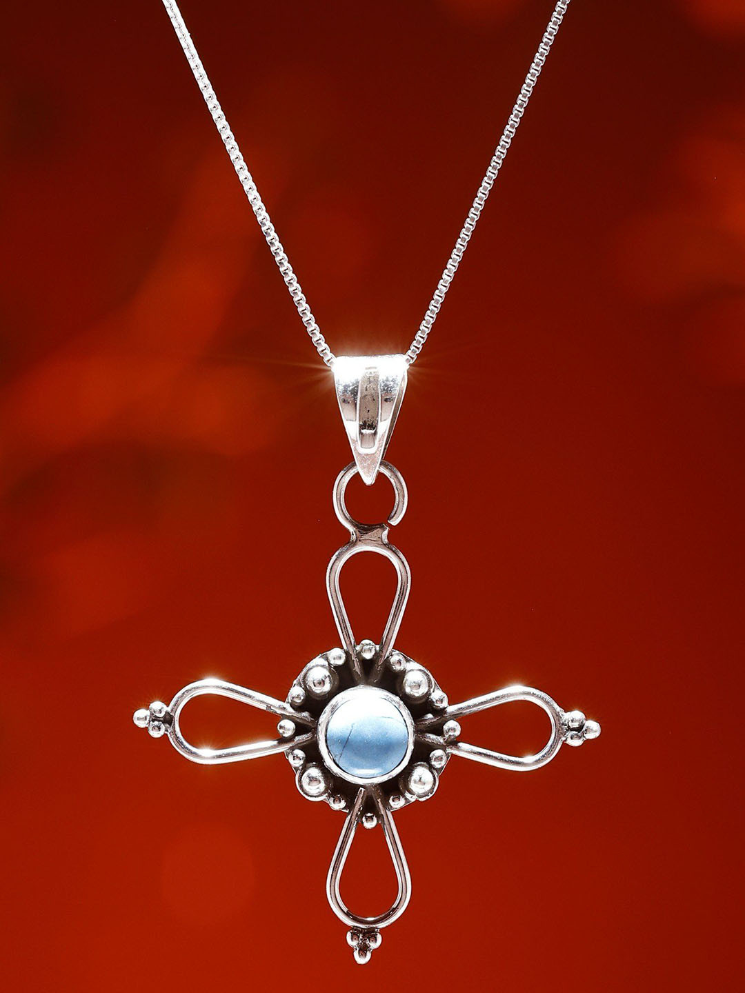 Exotic India Stelring Silver Pendant with Persian Turquoise Gemstone