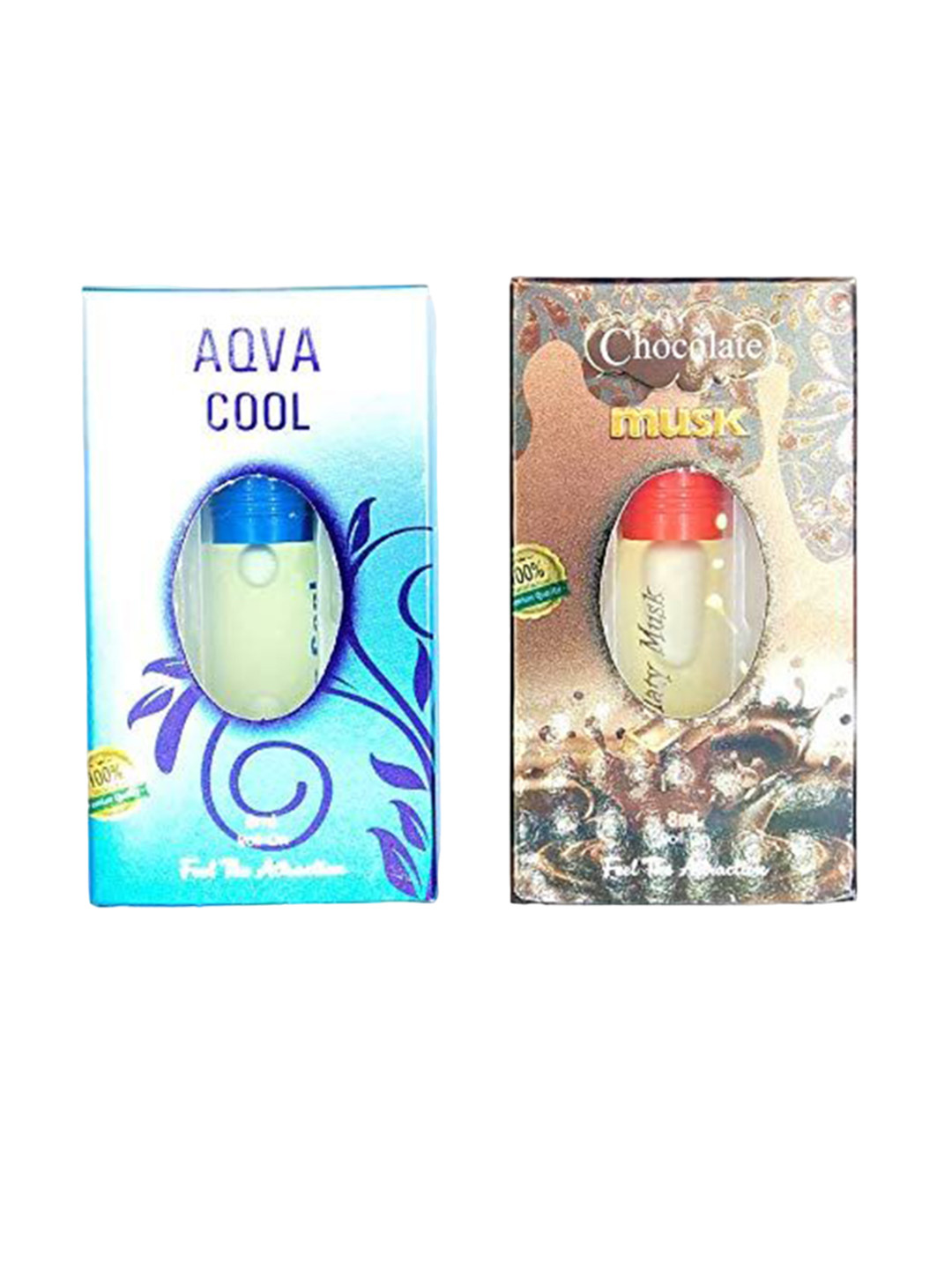 RAVIOUR LIFESTYLE Set of Chocolate Musk & Aqua Cool Alcohol-Free Attar Roll-On - 8 ml each