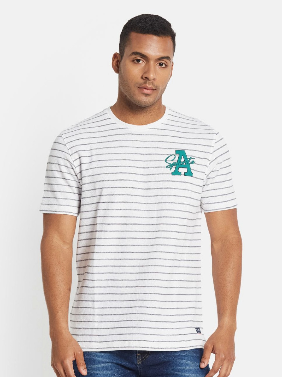 Octave aw24 Men Striped Round Neck Casual Cotton T-shirt