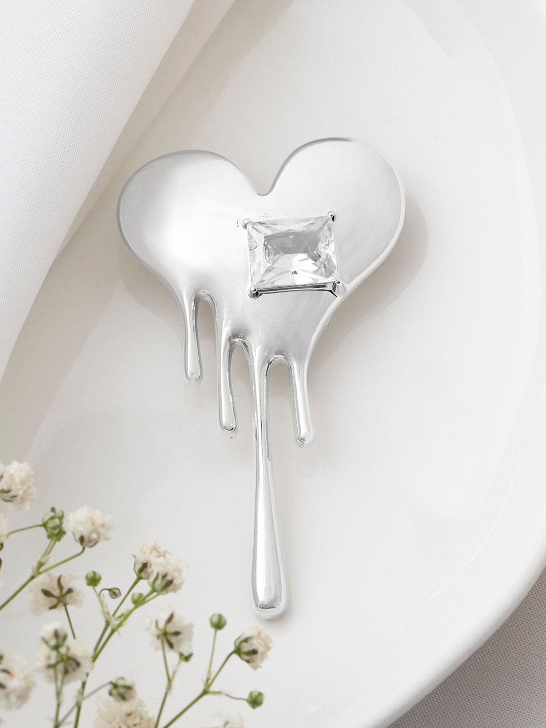 JOKER & WITCH Stone Studded & Beaded Melting Heart Brooch