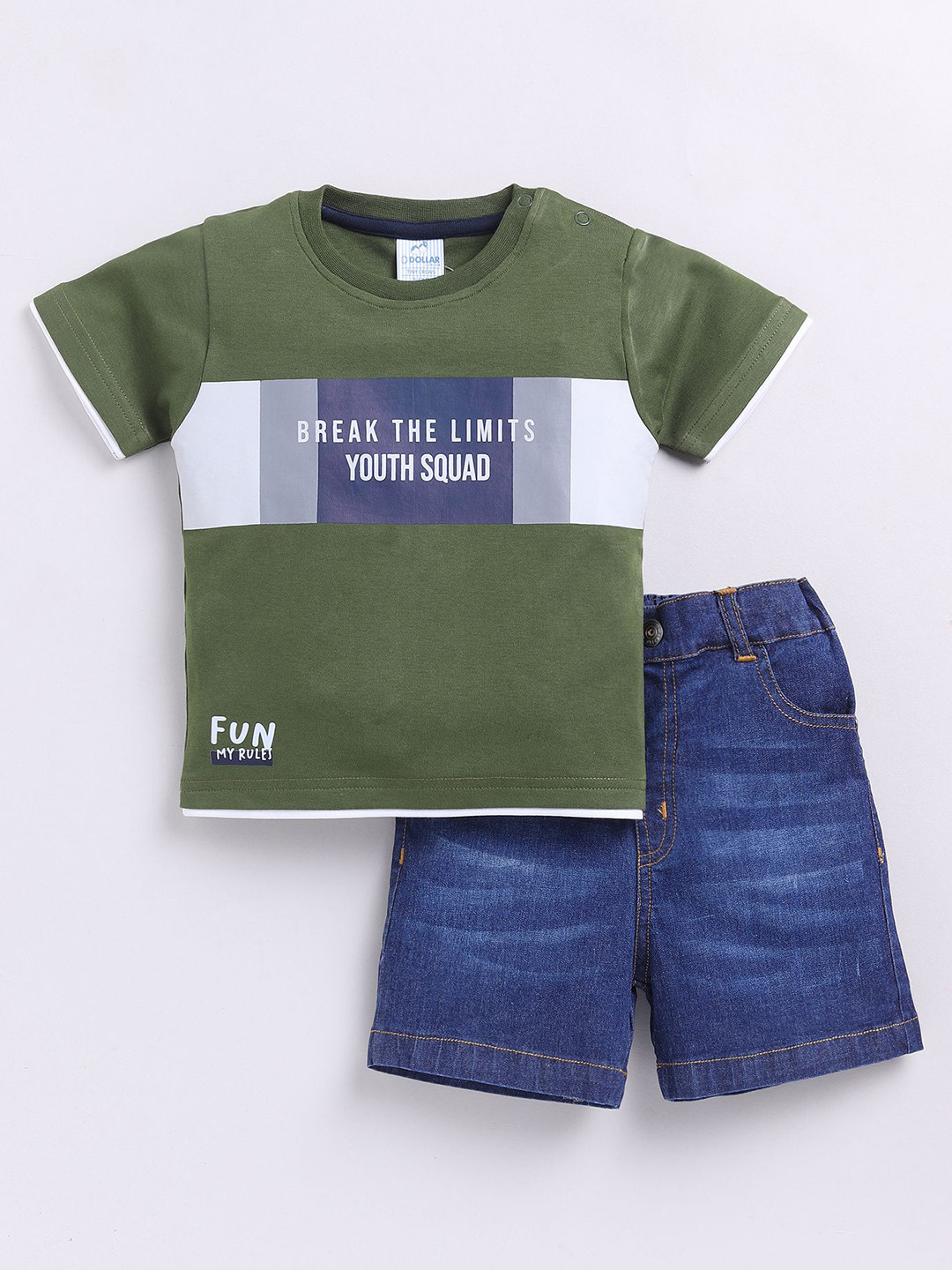 Dollar Kid Super Soft Printed Short Sleeves T Shirt With Denim Short Pant Set