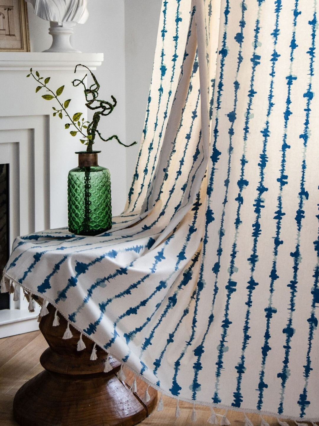 Huesland White & Blue Floral Room Darkening Window Curtain - 6x4 ft