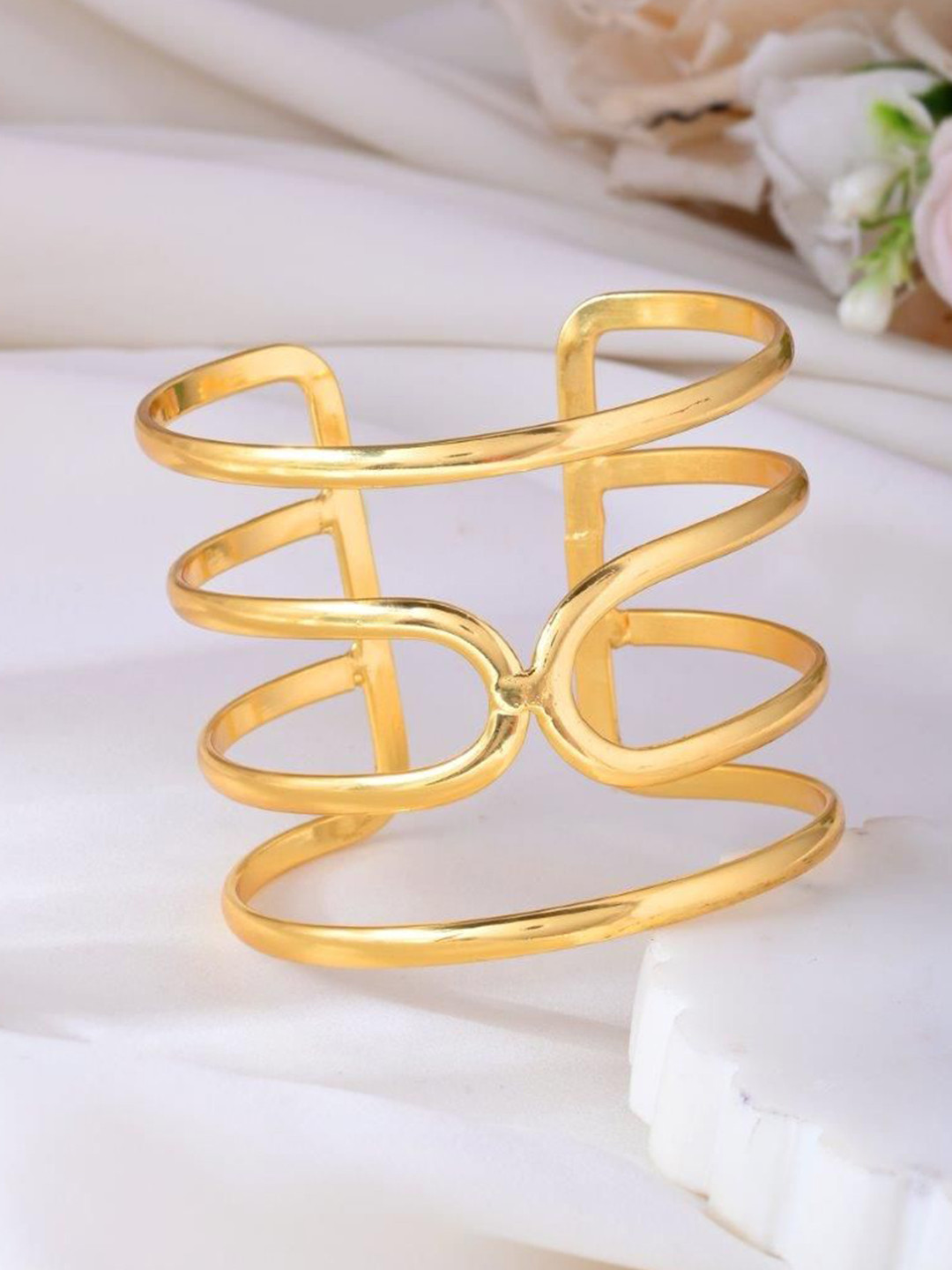 VOJ Gold-Plated Stainless Steel Layered Kada Bracelet