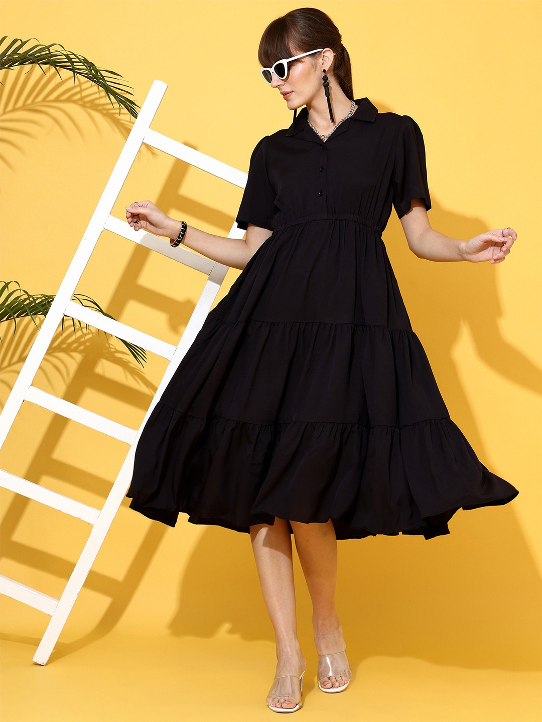 SHEETAL Associates Women Shirt Collar Fit and Flare Midi Dress