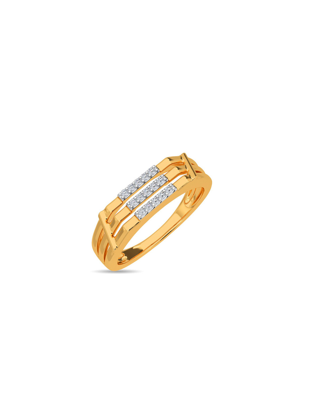 KISNA DIAMOND AND GOLD JEWELLERY Men14 KT Gold Diamond-Studded Finger Ring - 0.09 CT