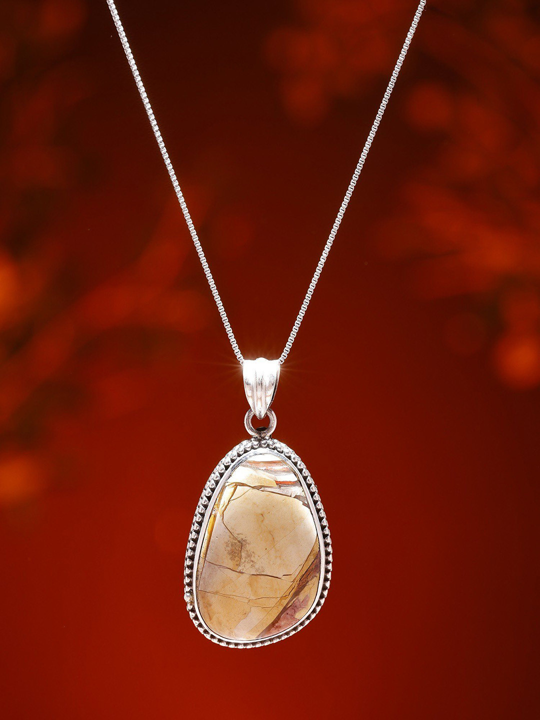 Exotic India Sterling Silver Pendant with Brecciated Mookaite Gemstone