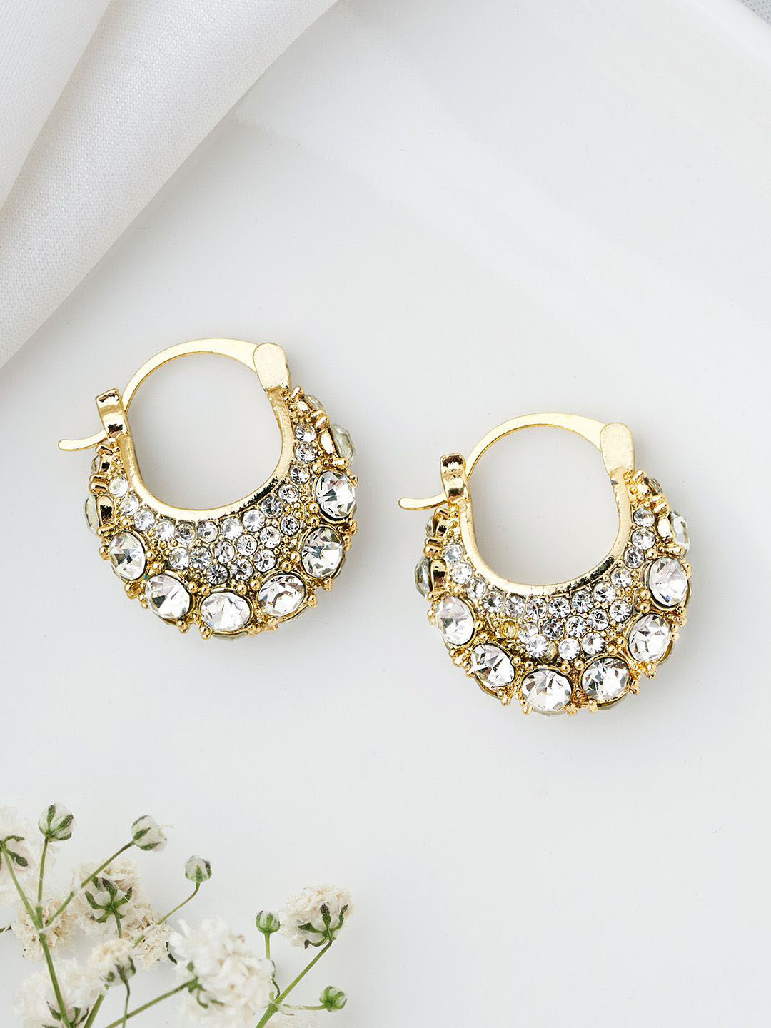 JOKER & WITCH Silver-Plated Stone Studded & Beaded Classic Filigree Hoop Earrings