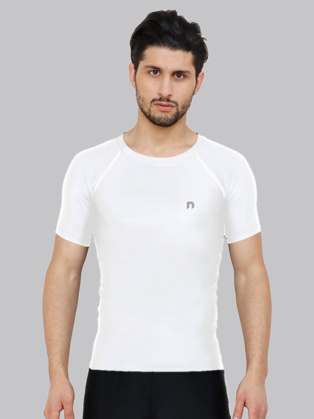 NEVER LOSE Men Pack Of 2 Solid Round Neck Compression T-shirts