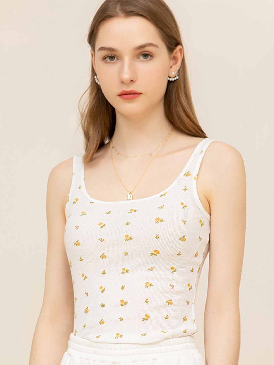 LULU & SKY Women Floral Print Shoulder Straps Sleeveless Cotton Crop Top