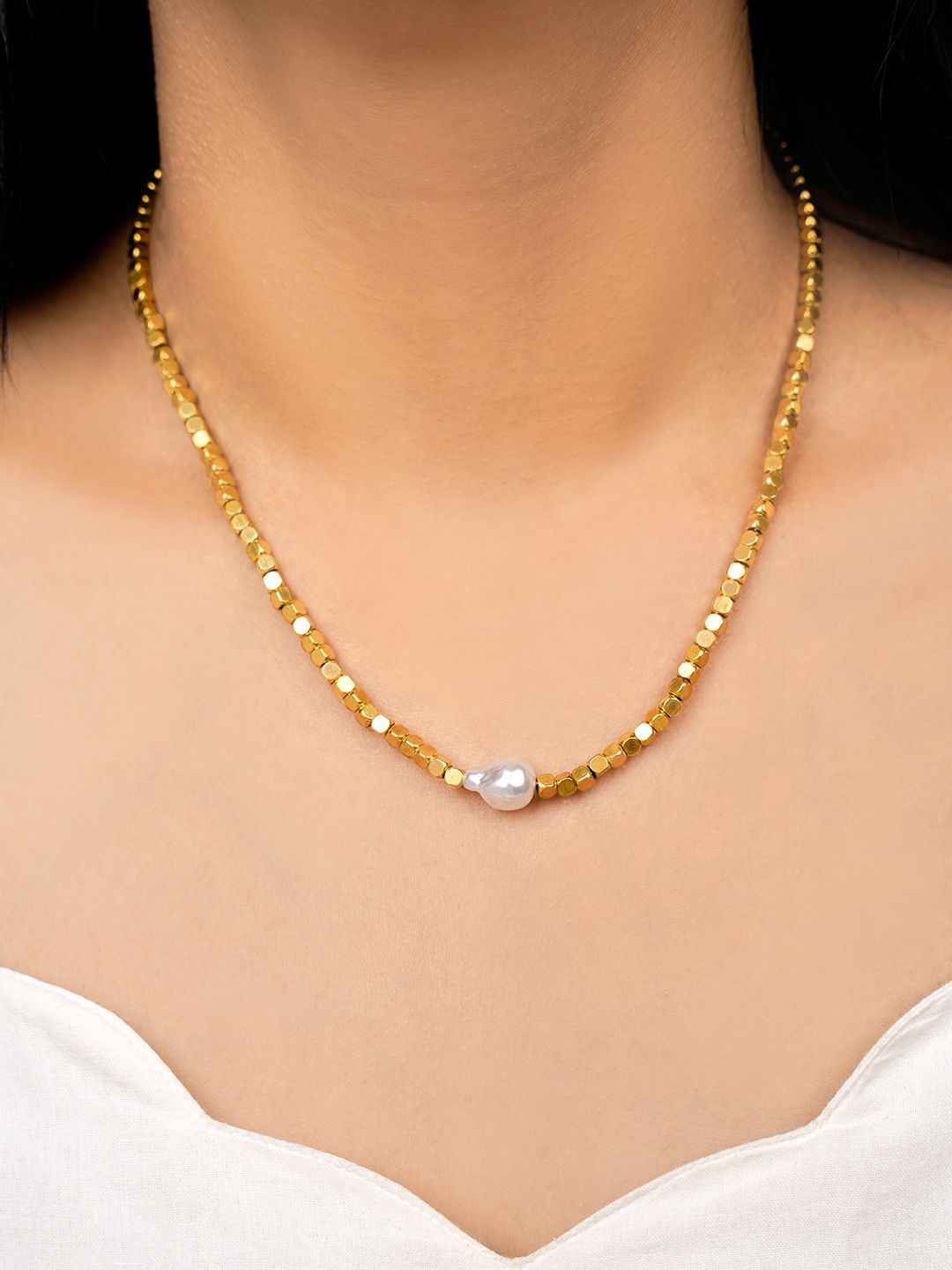 SWASHAA Shaaina 18K Gold Plated Stainless Steel Pearls Beaded Necklace