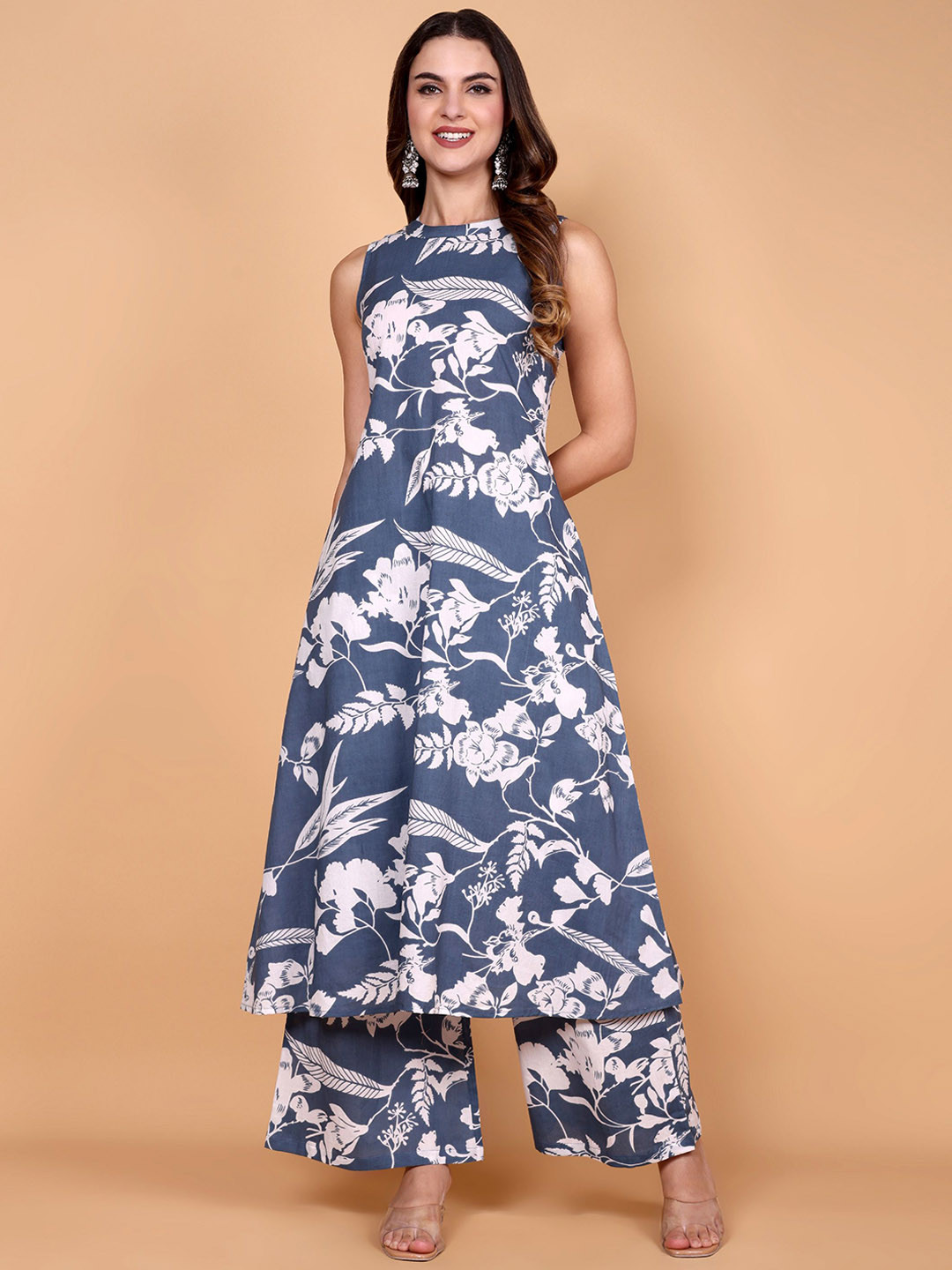 Vastara the Label Floral Printed A-Line Organic Cotton Kurta with Trousers